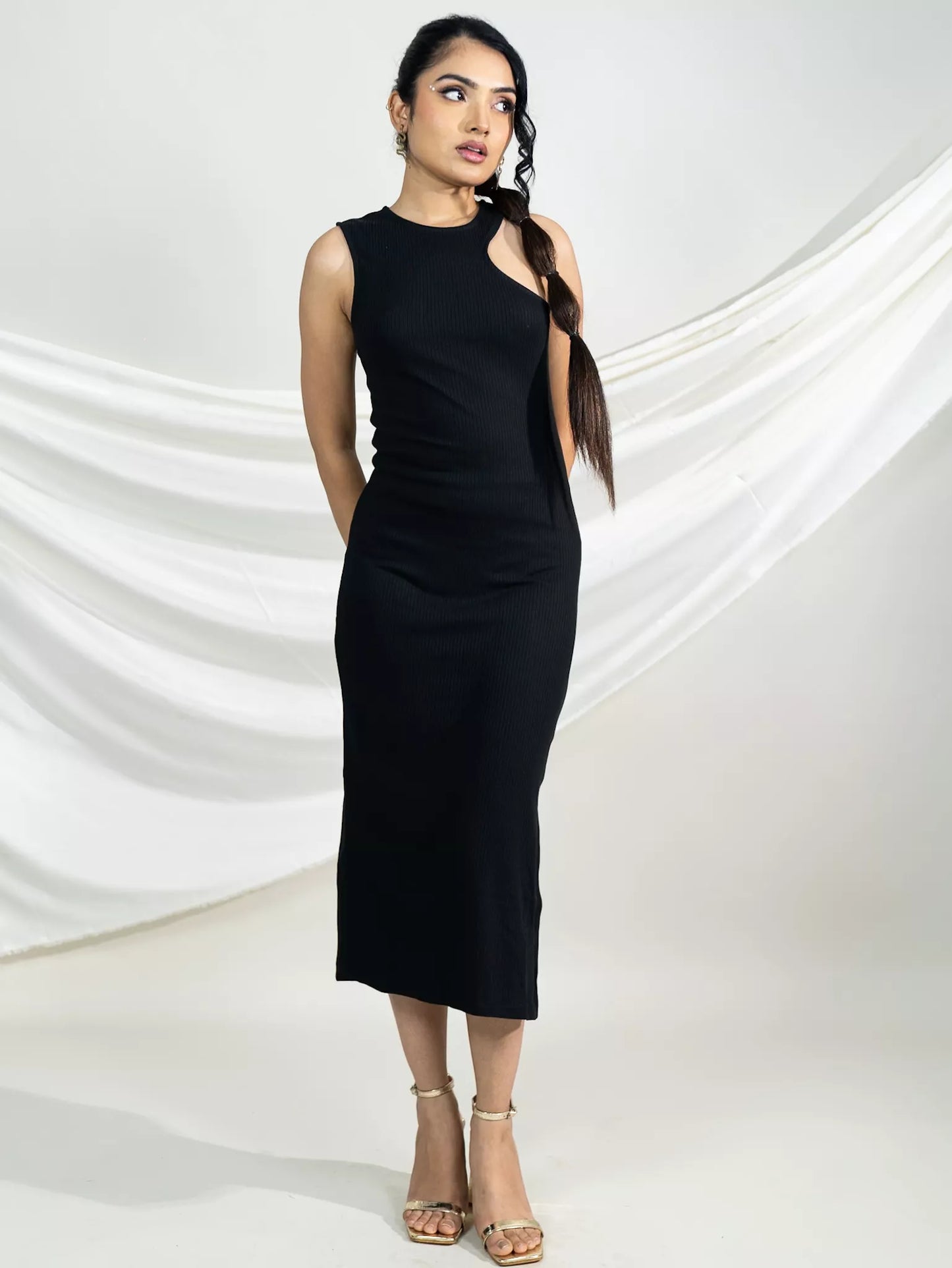 Black Rib Bodycon Dress