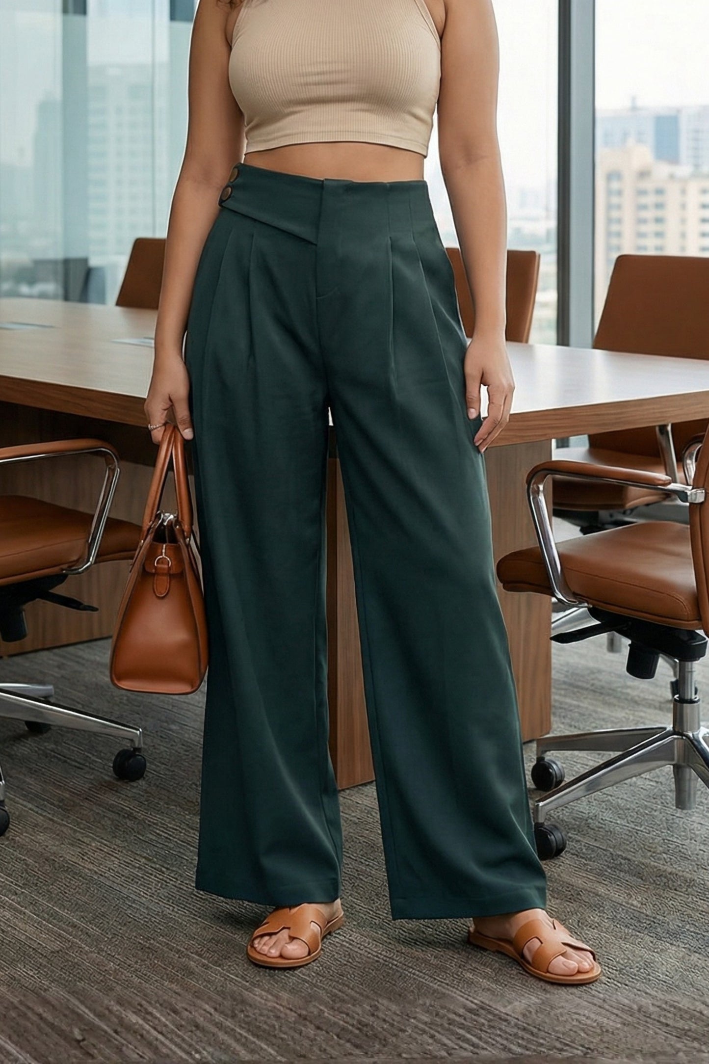 Green Straight Fit Pants