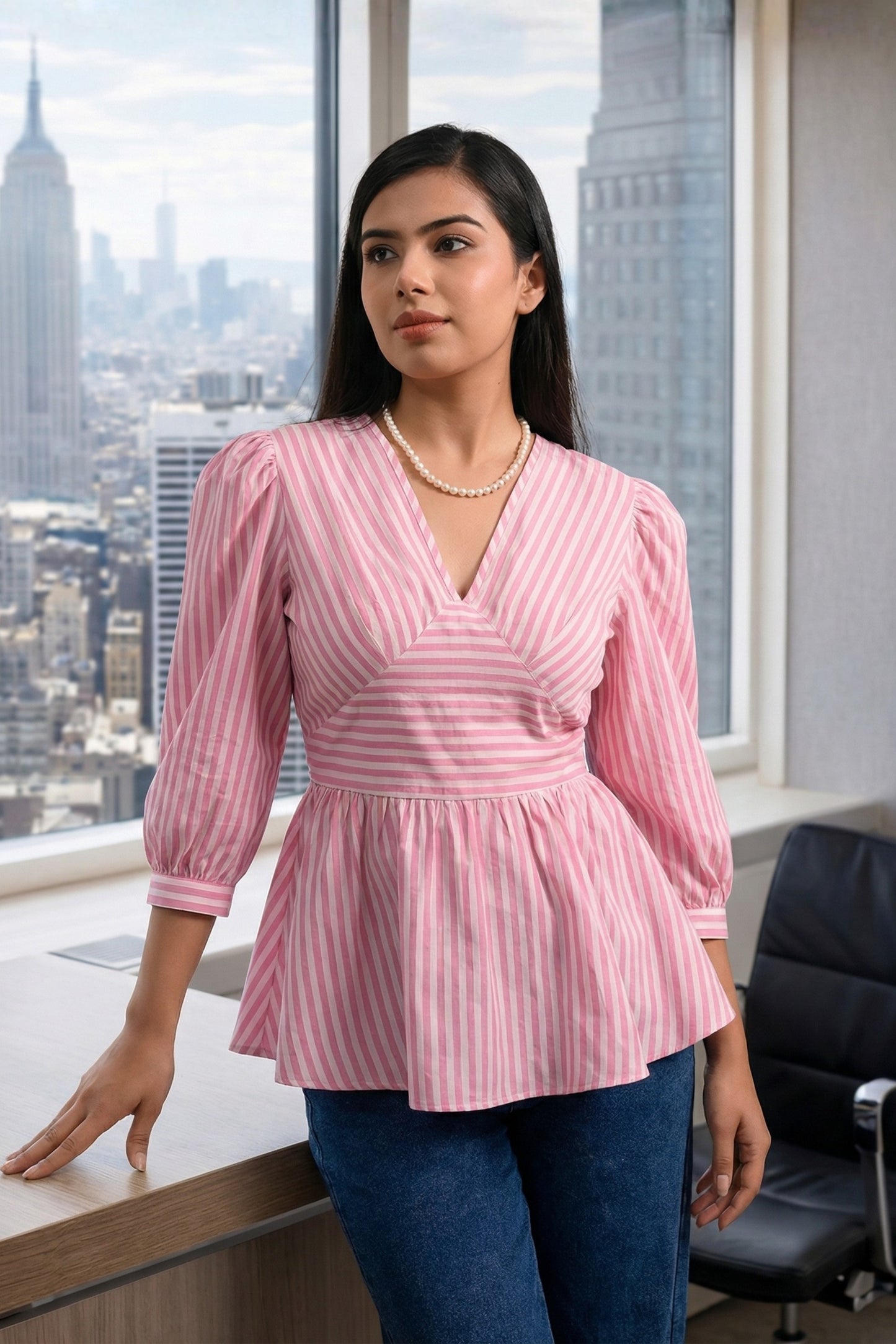 Pastel Pink Stripe Peplum Top