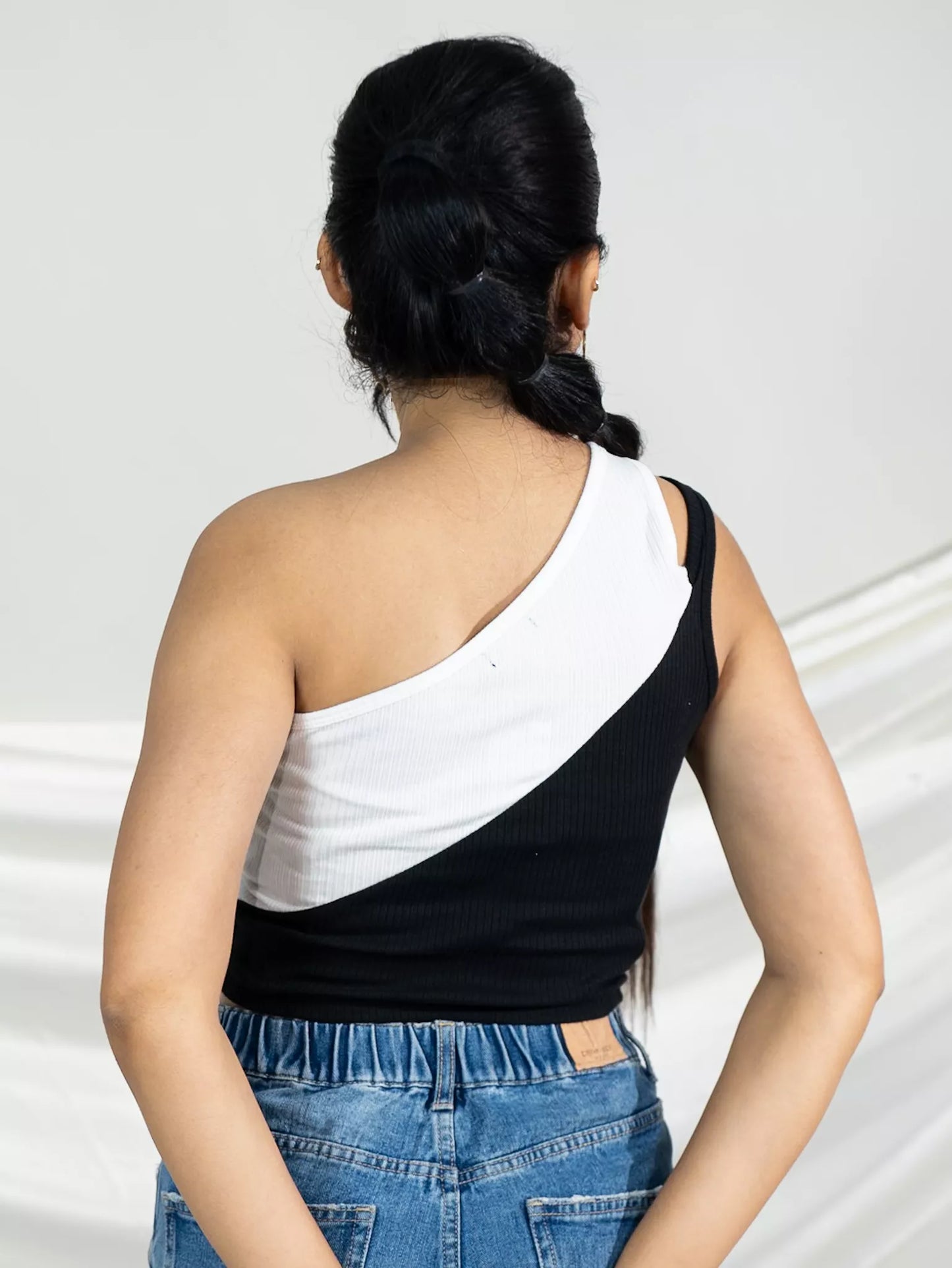 Black And White One Shoulder Tank Top