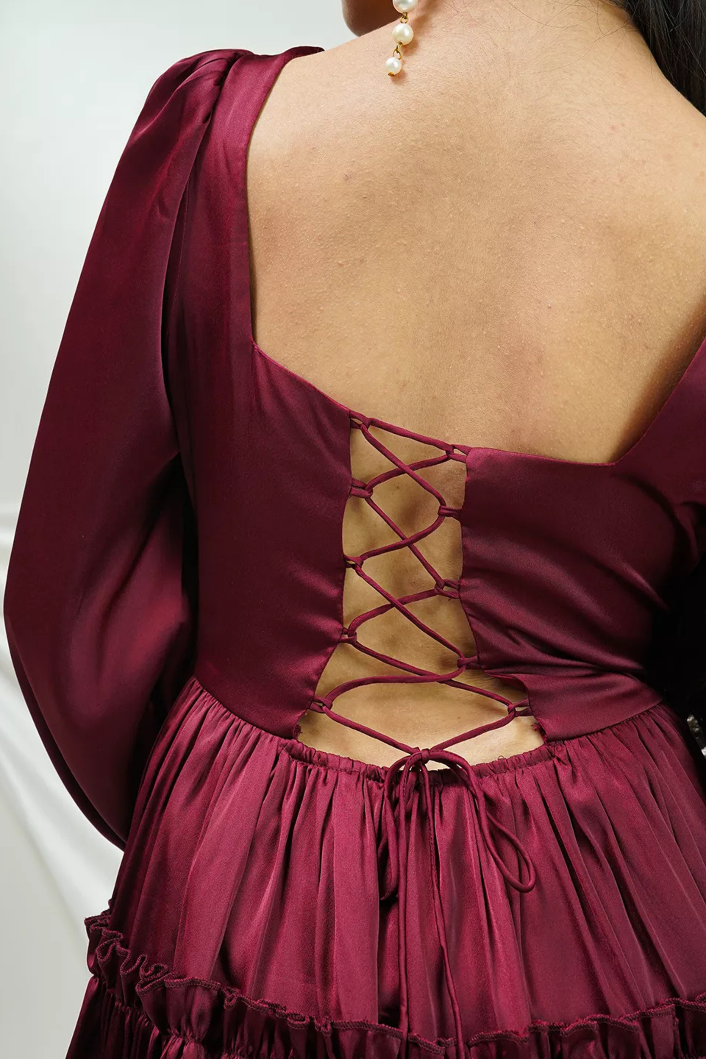 Maroon Tiered Ruffle Dress