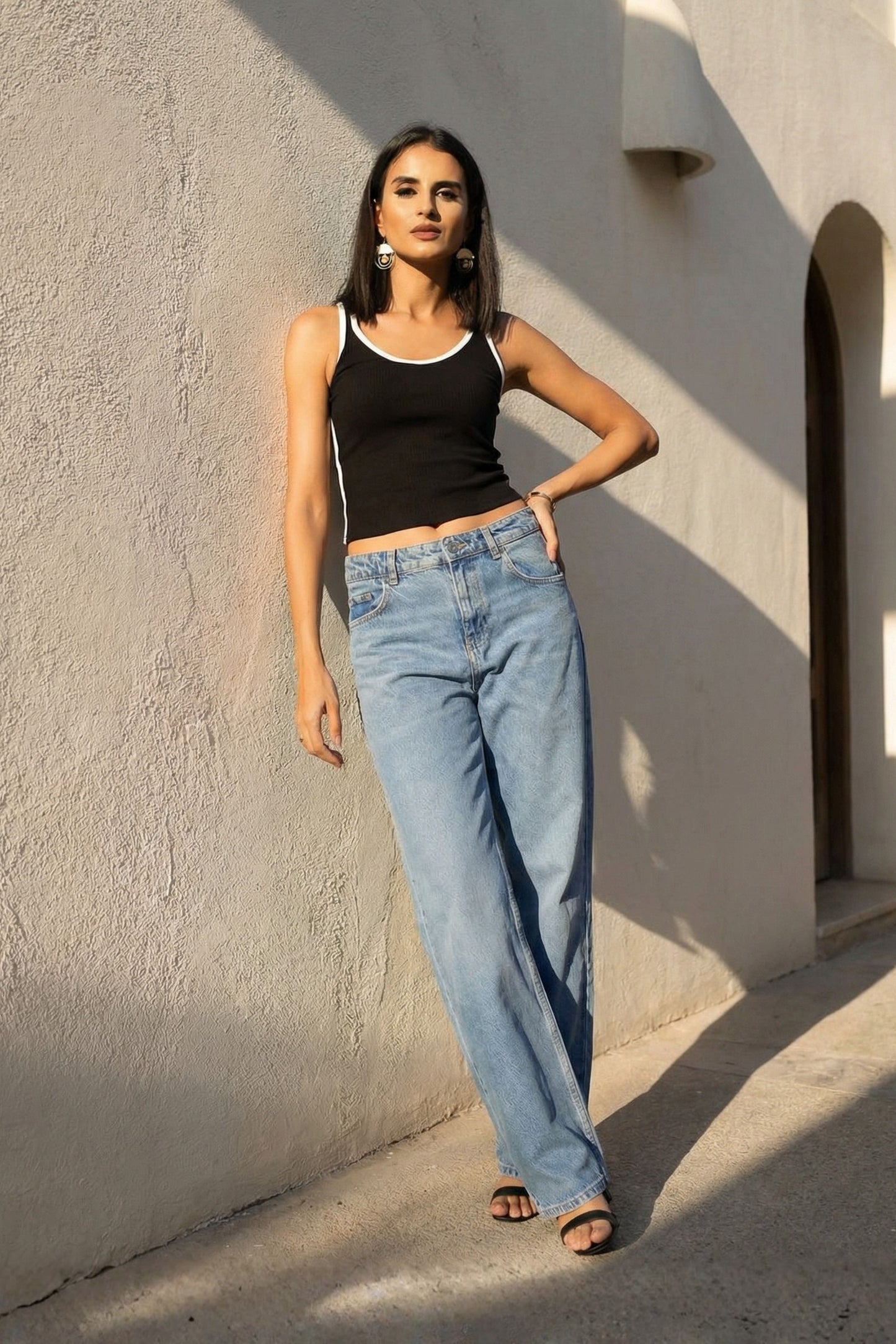 Black And White Rib Tank Top