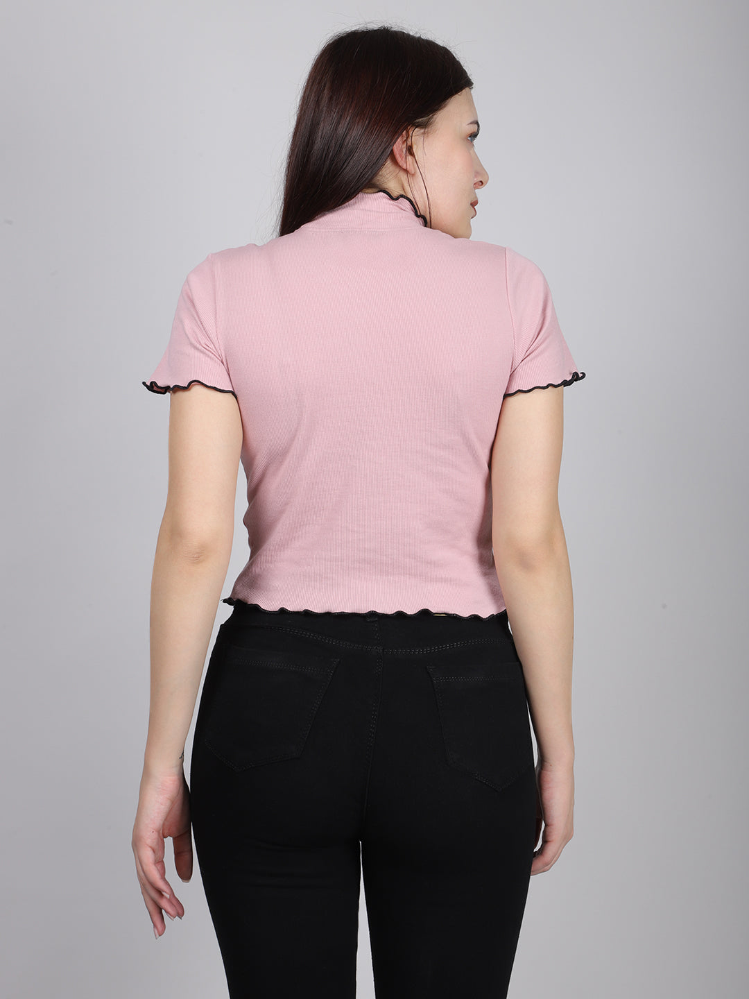 Pink Half Sleeve Crop Top