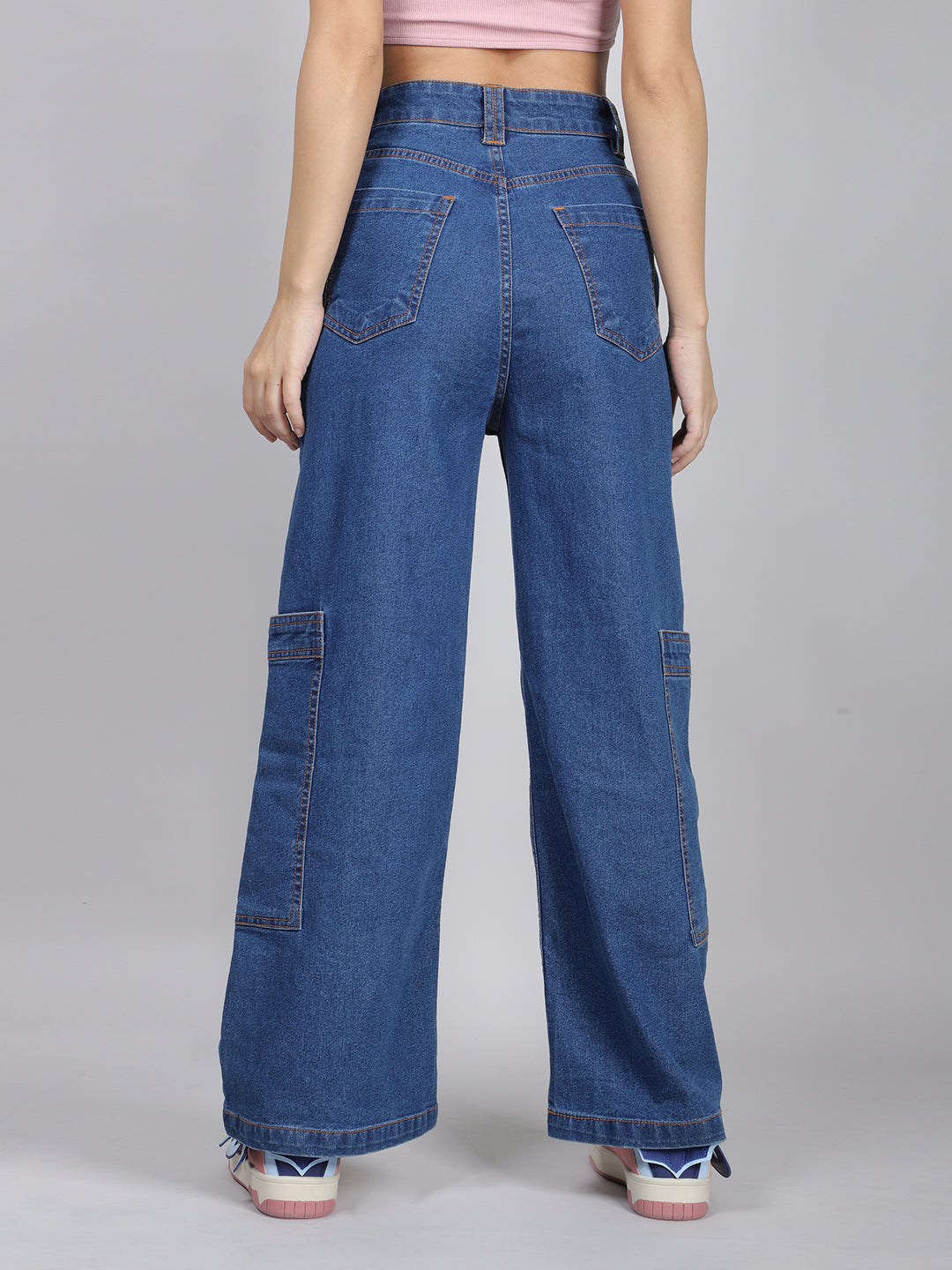 Blue Straight-Leg Denim Cargo Jeans