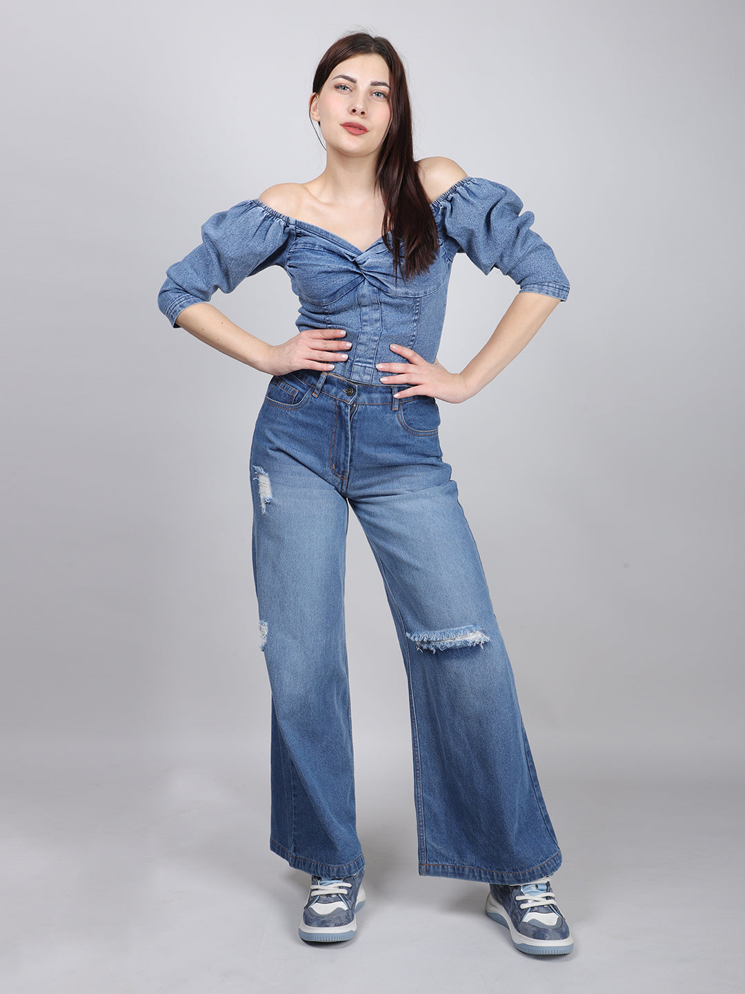 Blue Off Sholuder Denim Top
