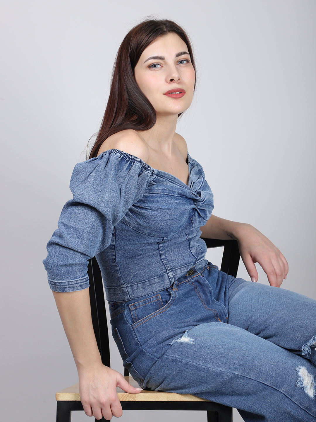 Blue Off Sholuder Denim Top