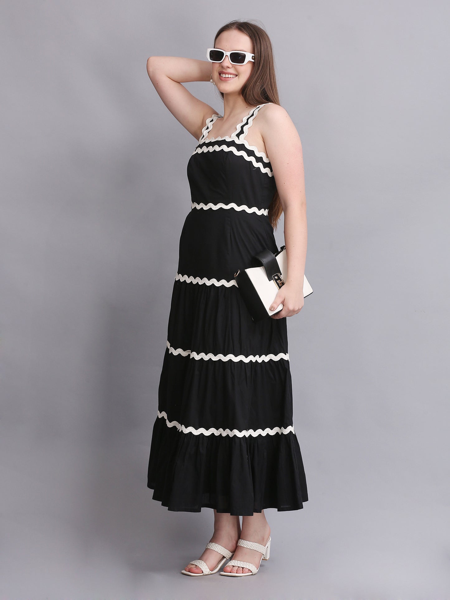 BLACK SPIRAL LACE MAXI DRESS