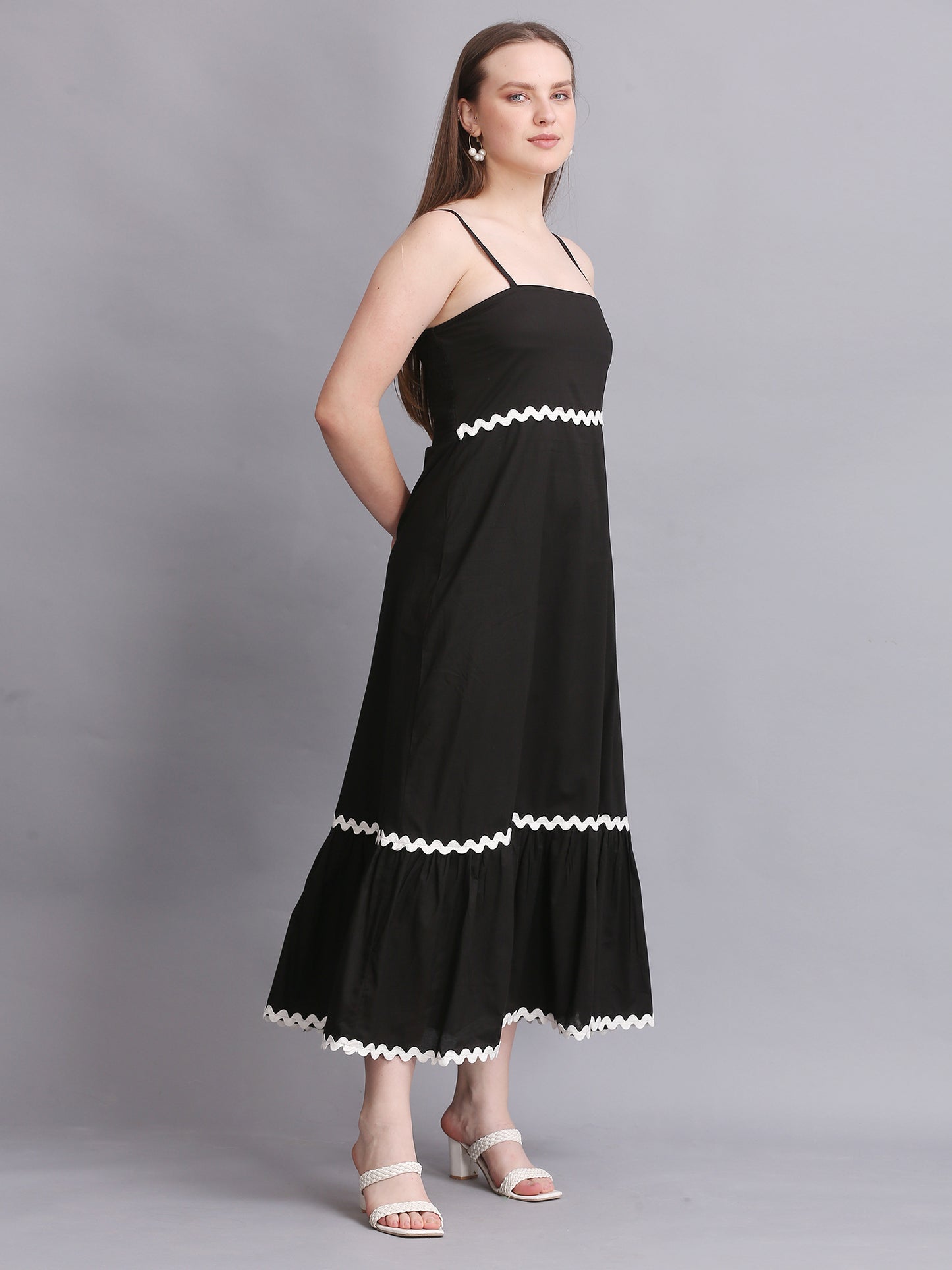 BLACK COTTON FIT FLARE MAXI DRESS