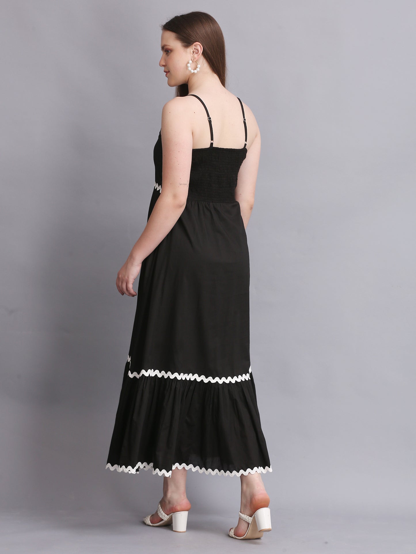 BLACK COTTON FIT FLARE MAXI DRESS