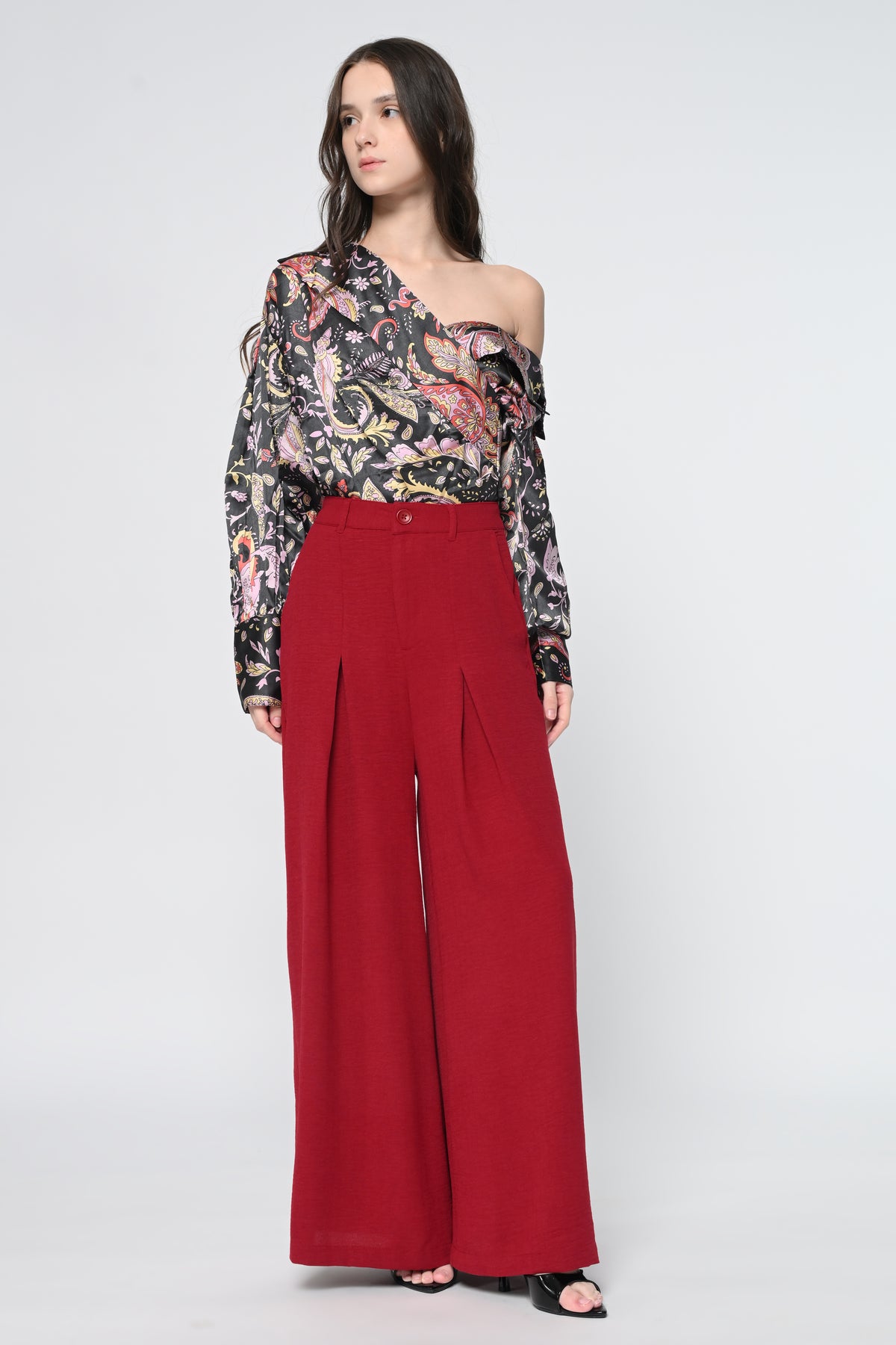 Paisley Satin Top & Front-Pleated Trouser Co-ord Set