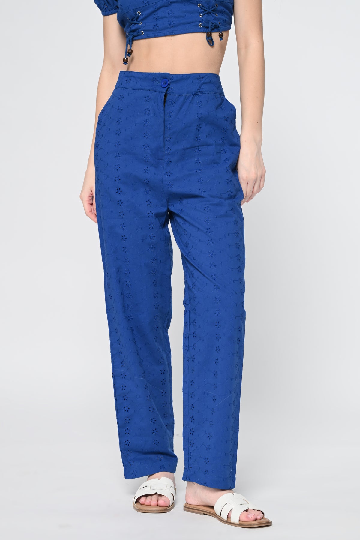 Azure Elegance Crop Top & Wide-Leg Pants Co-Ord Set