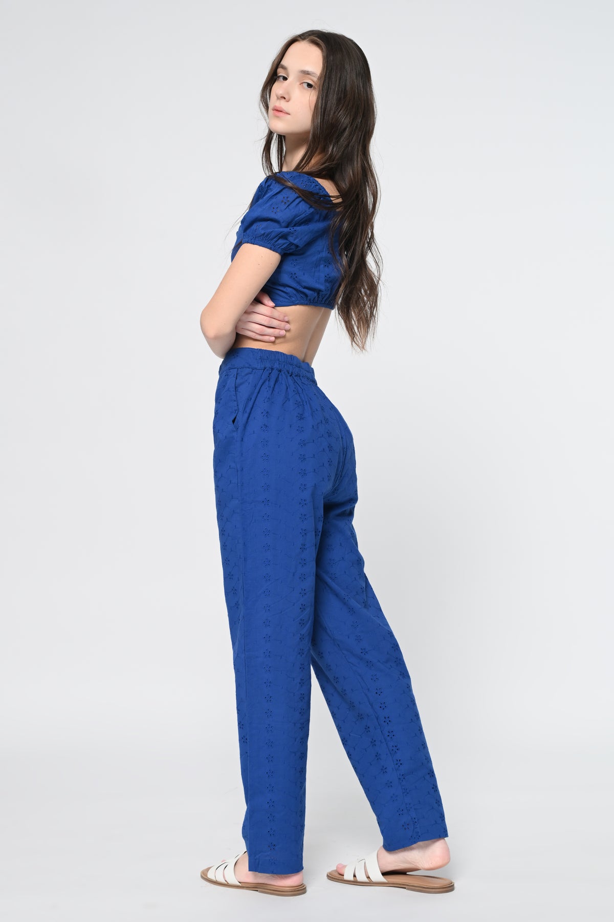 Azure Elegance Crop Top & Wide-Leg Pants Co-Ord Set