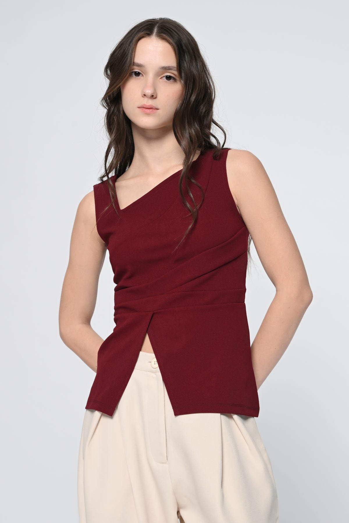 Maroon Pleated Top