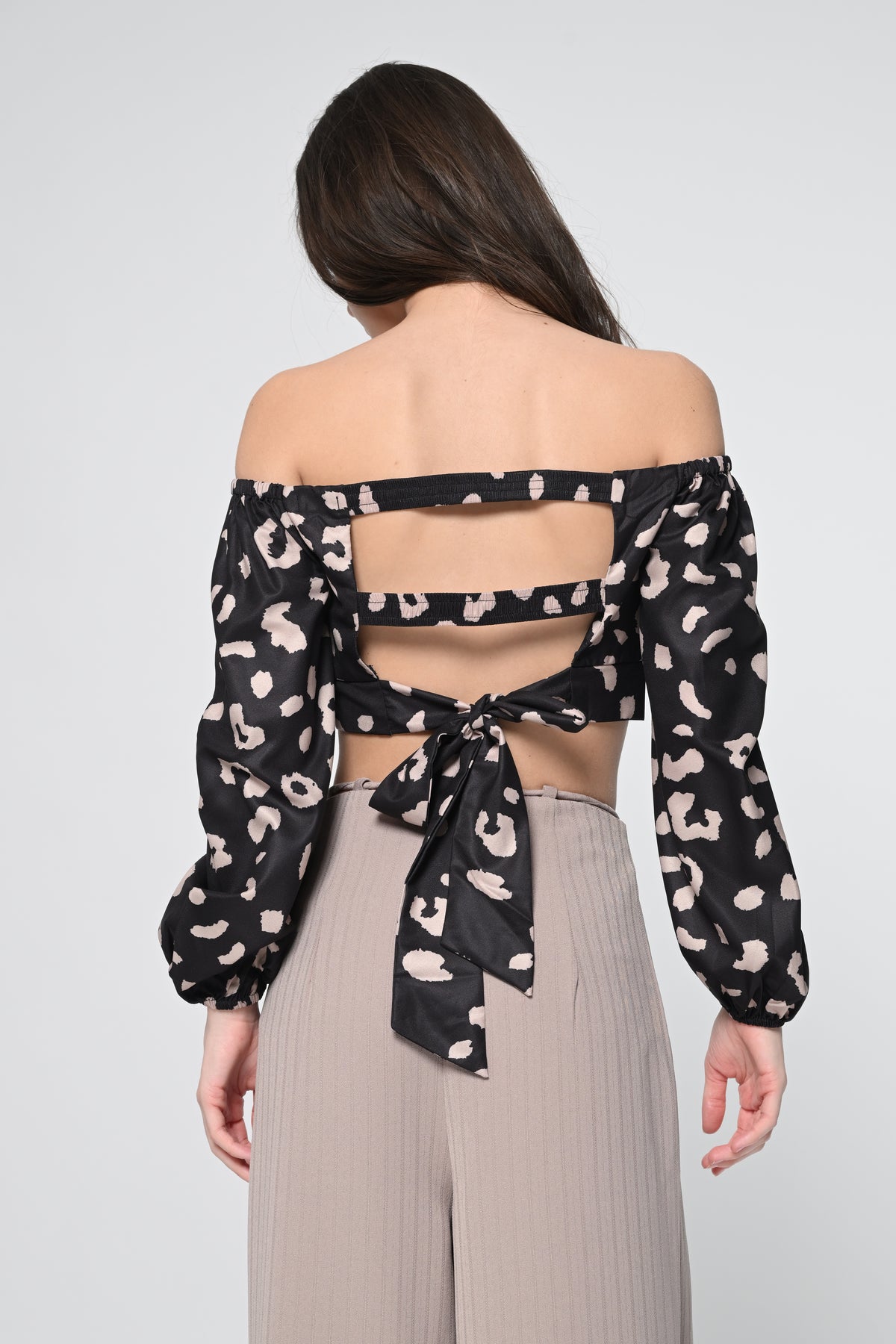 Black Leopard Print Back Cut Out Top