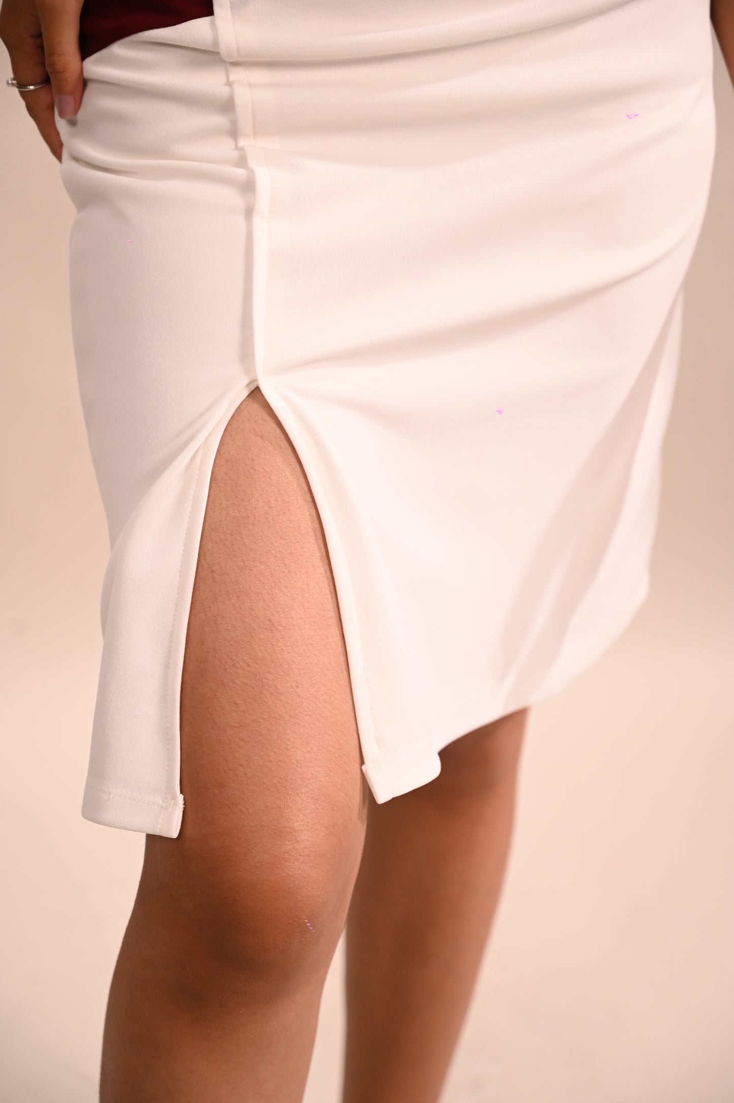 White Maroon Slit Skirt