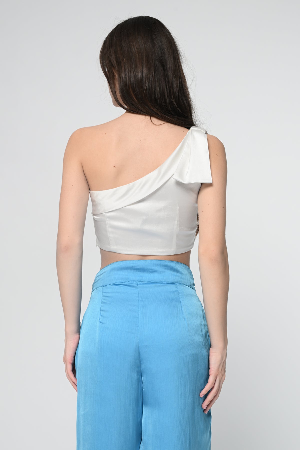 White Satin One Shoulder Top