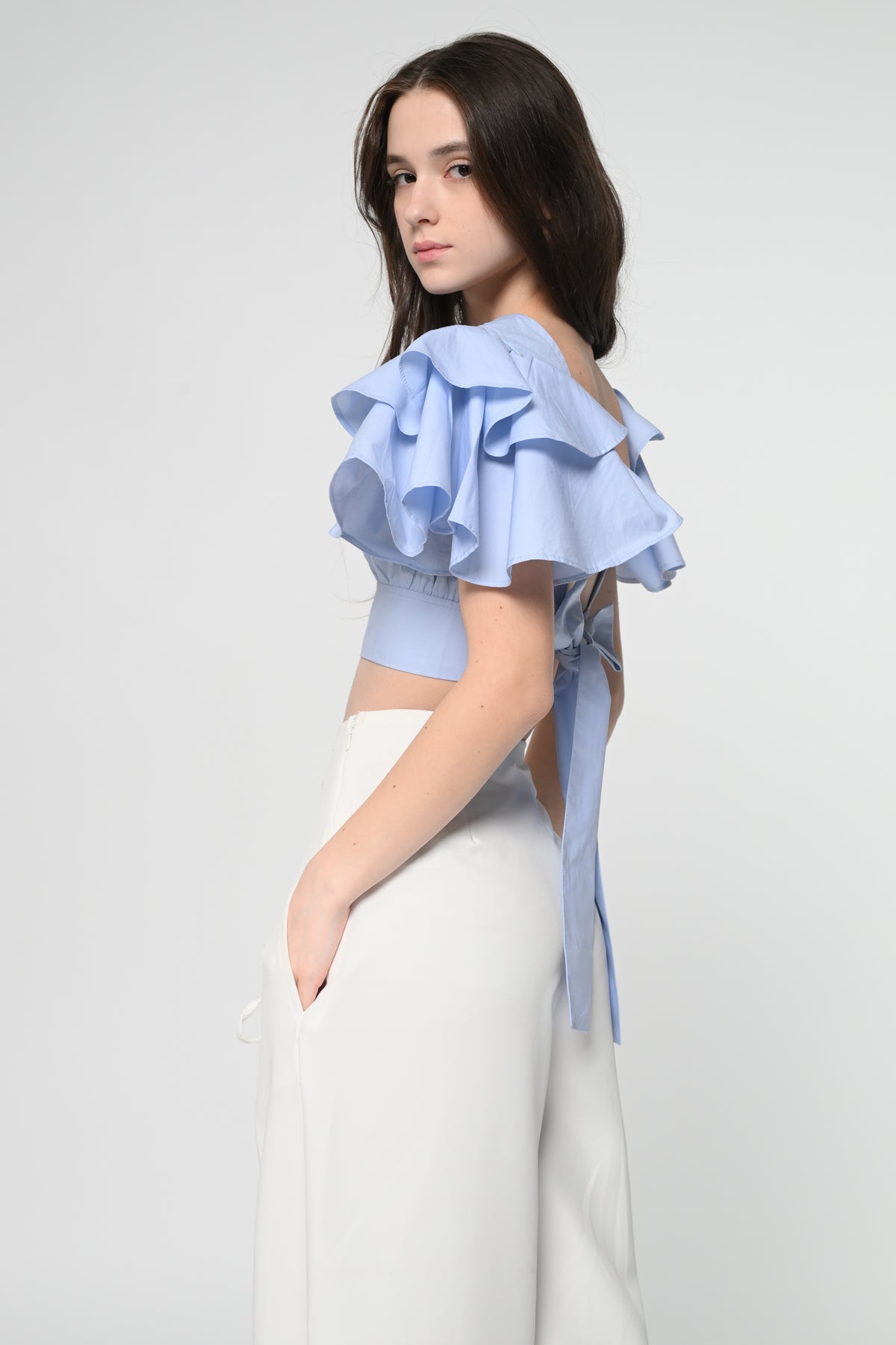 Blue Back Cut Out Cotton Top