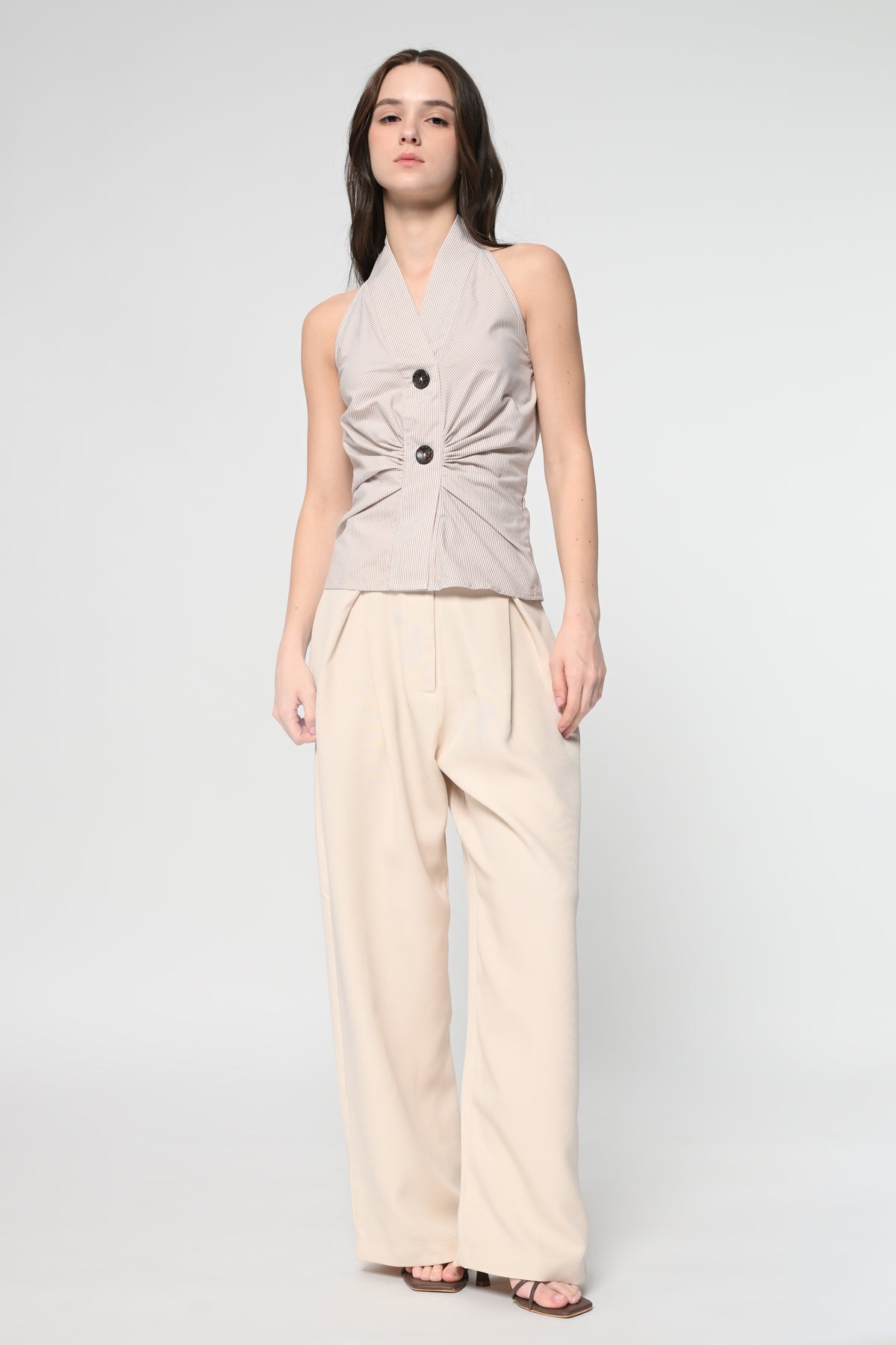 Nude Pinstripe Halter Neck Top
