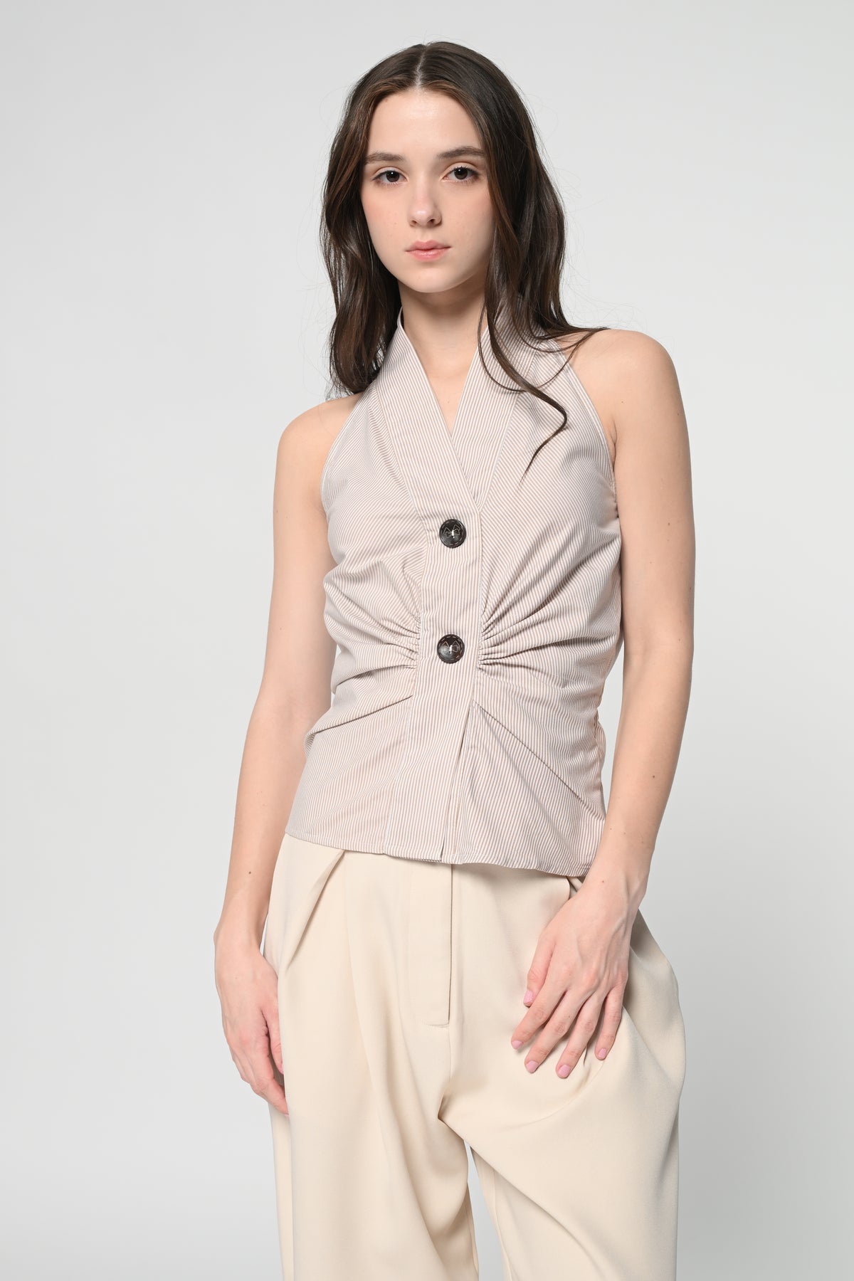 Nude Pinstripe Halter Neck Top