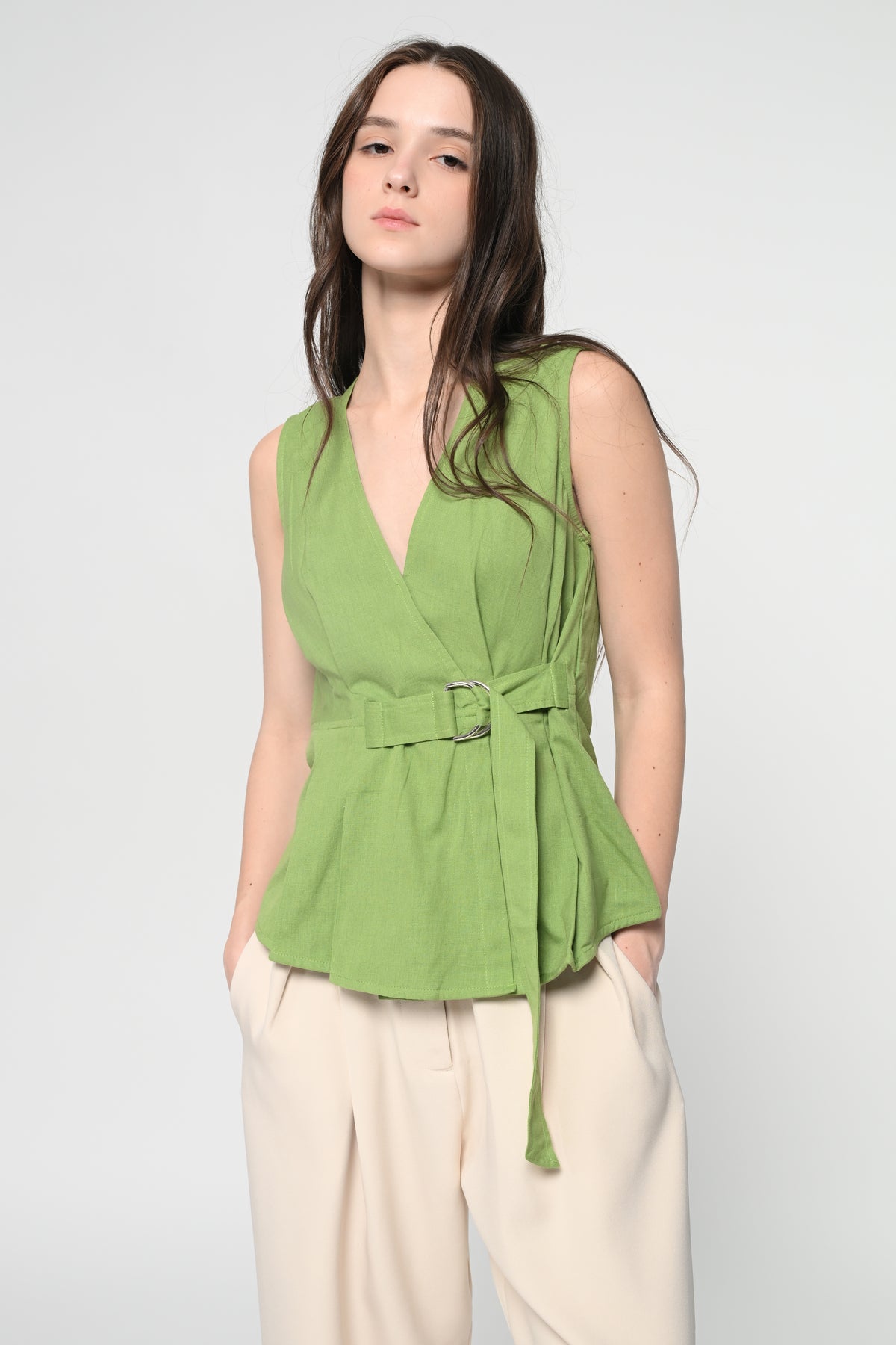 Green Buckel Peplum Top