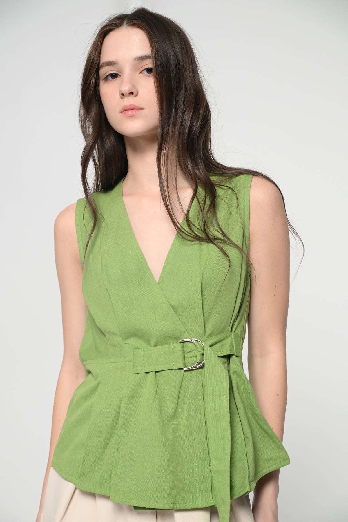 Green Buckel Peplum Top