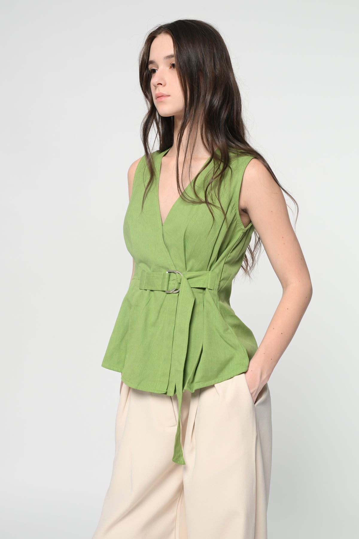 Green Buckel Peplum Top