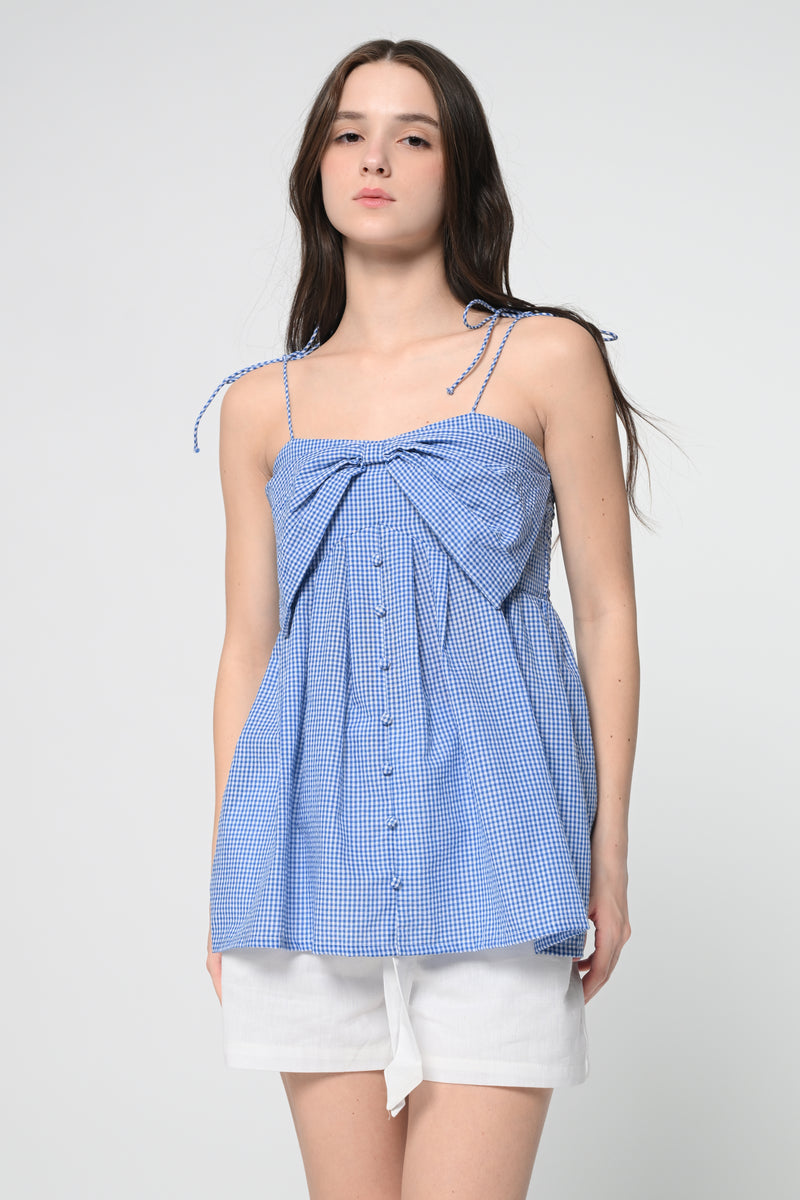 Blue Check Bow Top