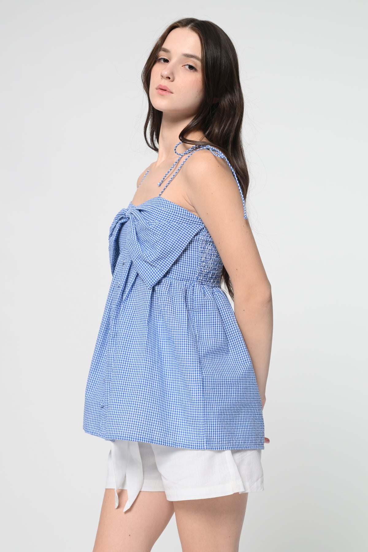 Blue Check Bow Top