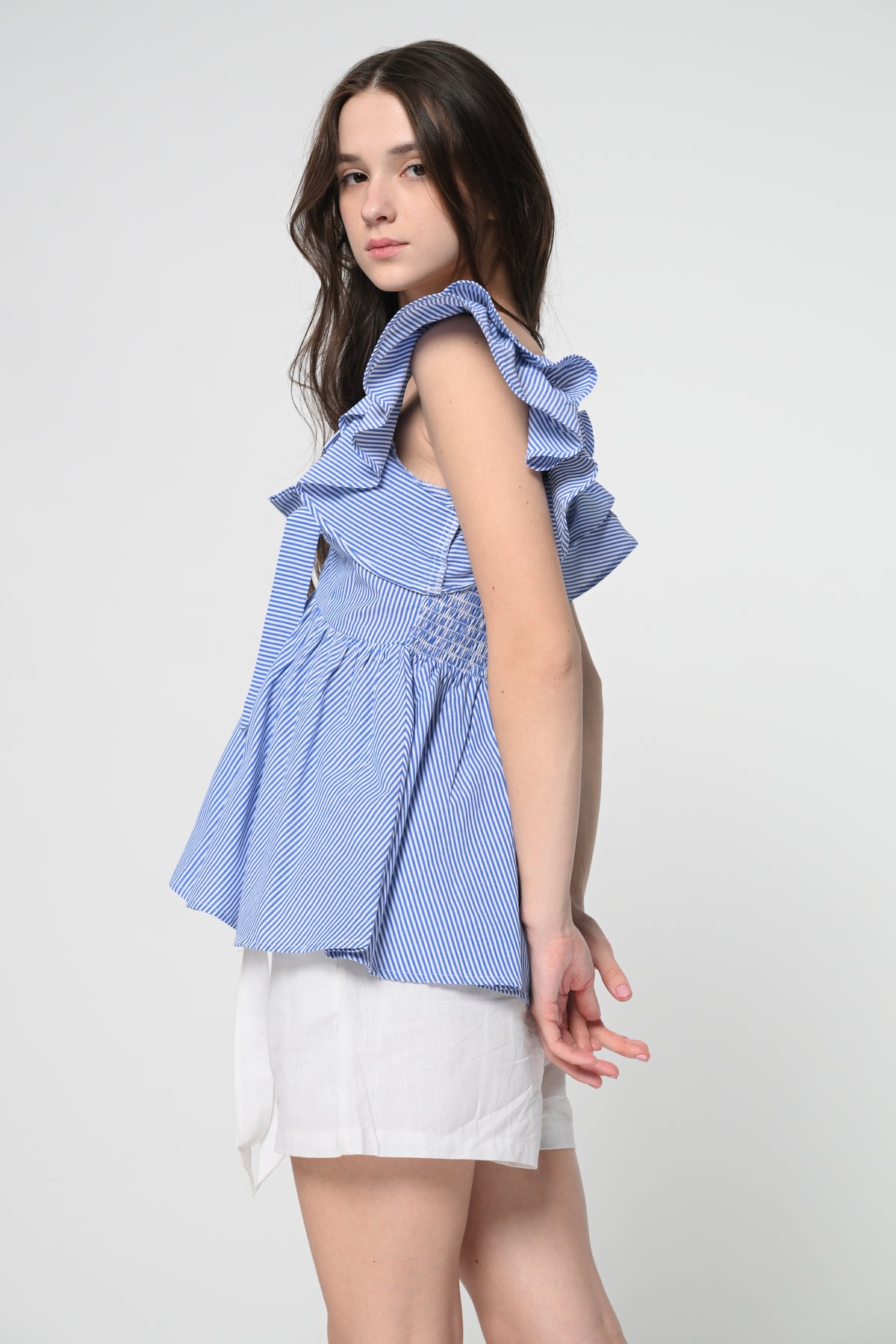 Blue Stripe Frill Top