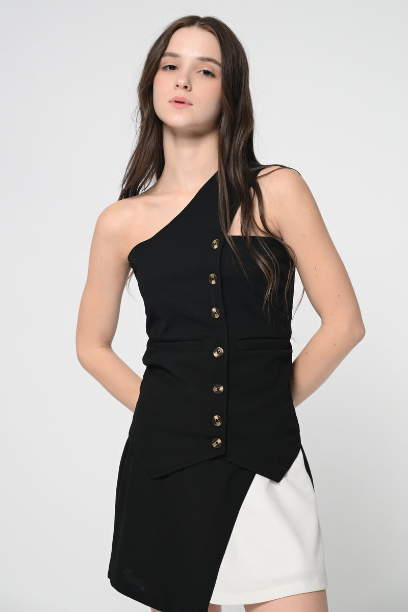 Black Button Top With Tie