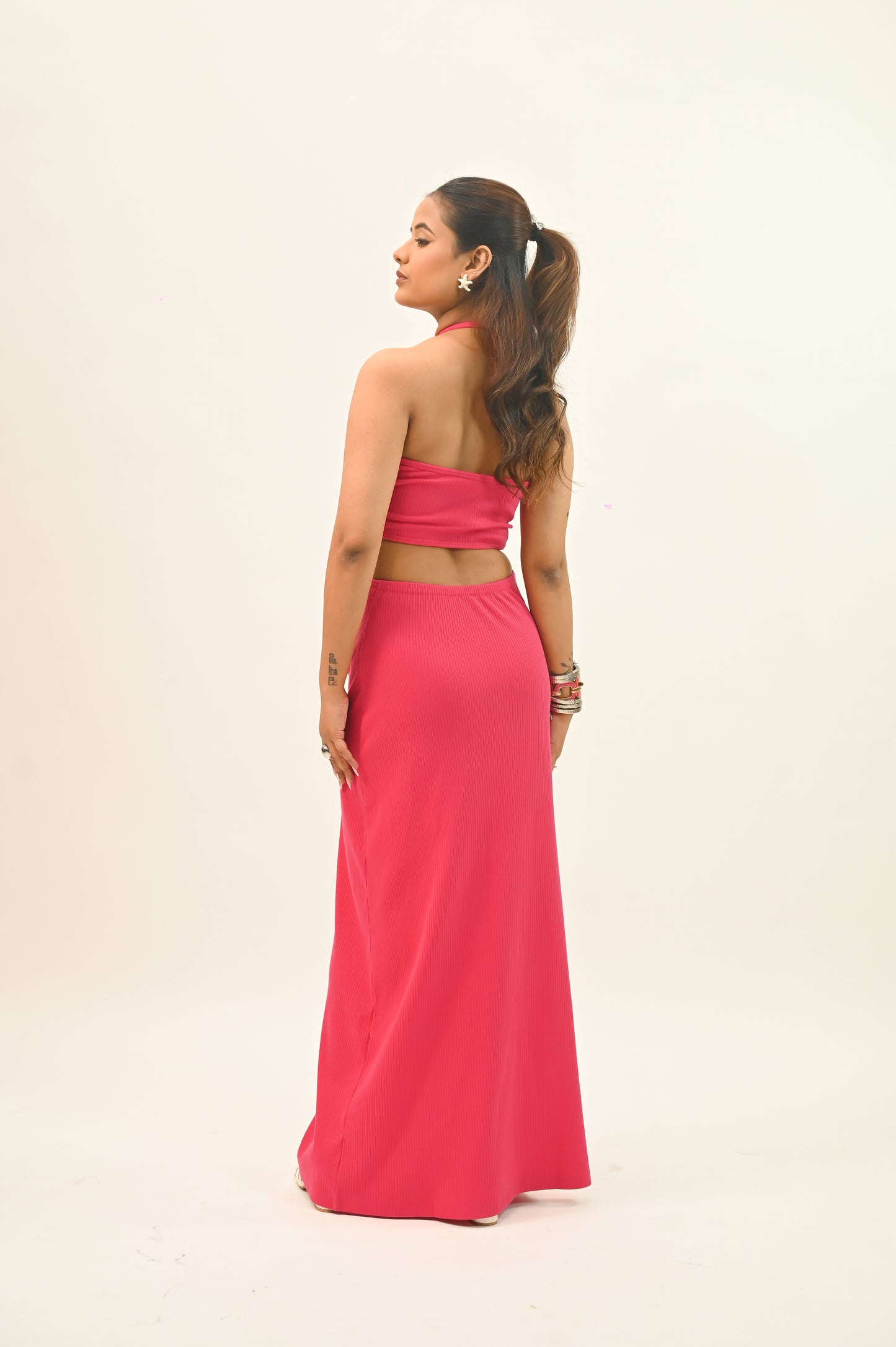 Fuchsia Ring-Detail Bodycon Maxi Dress