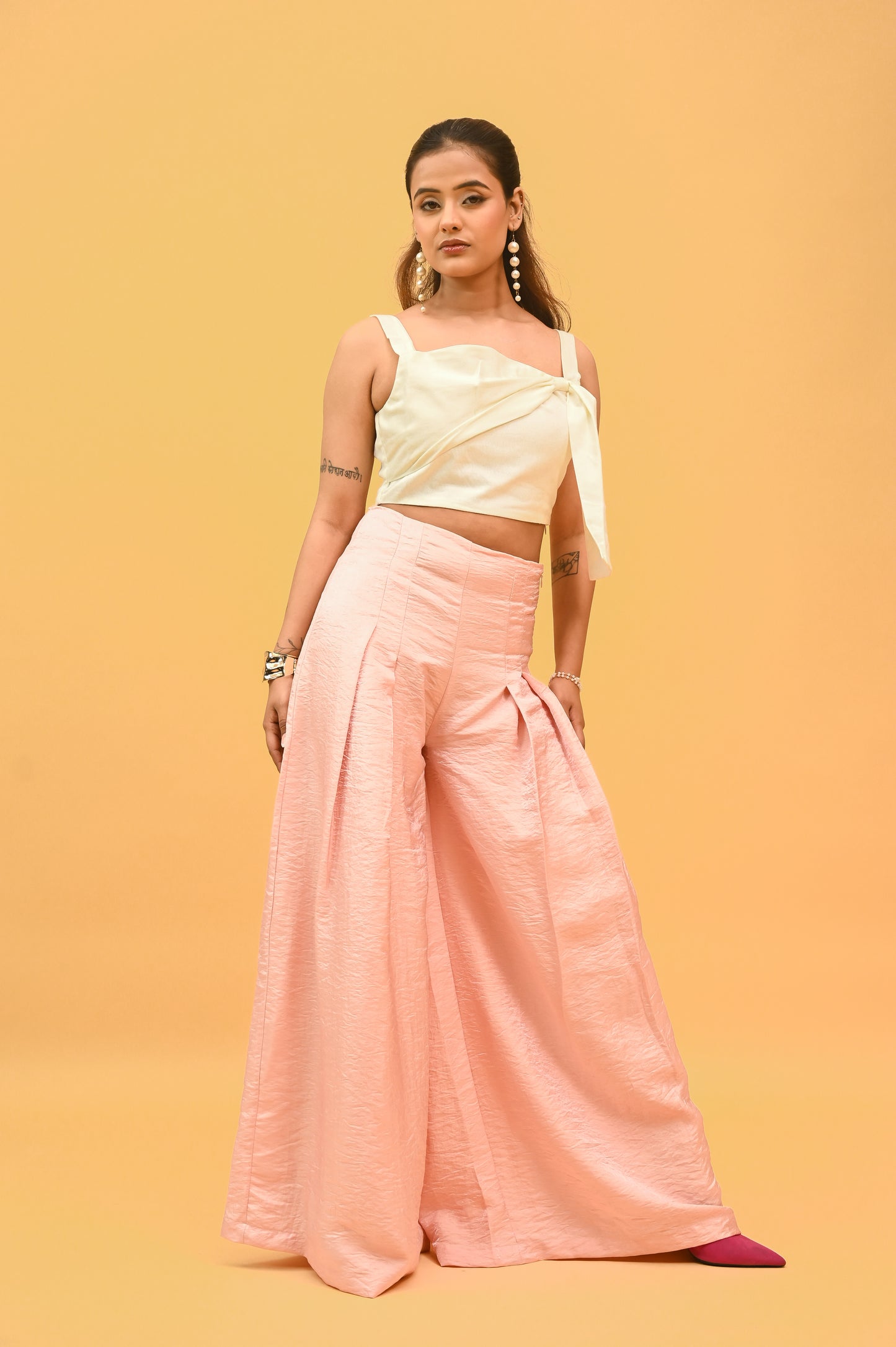 High-Waisted Peach Flare Trousers