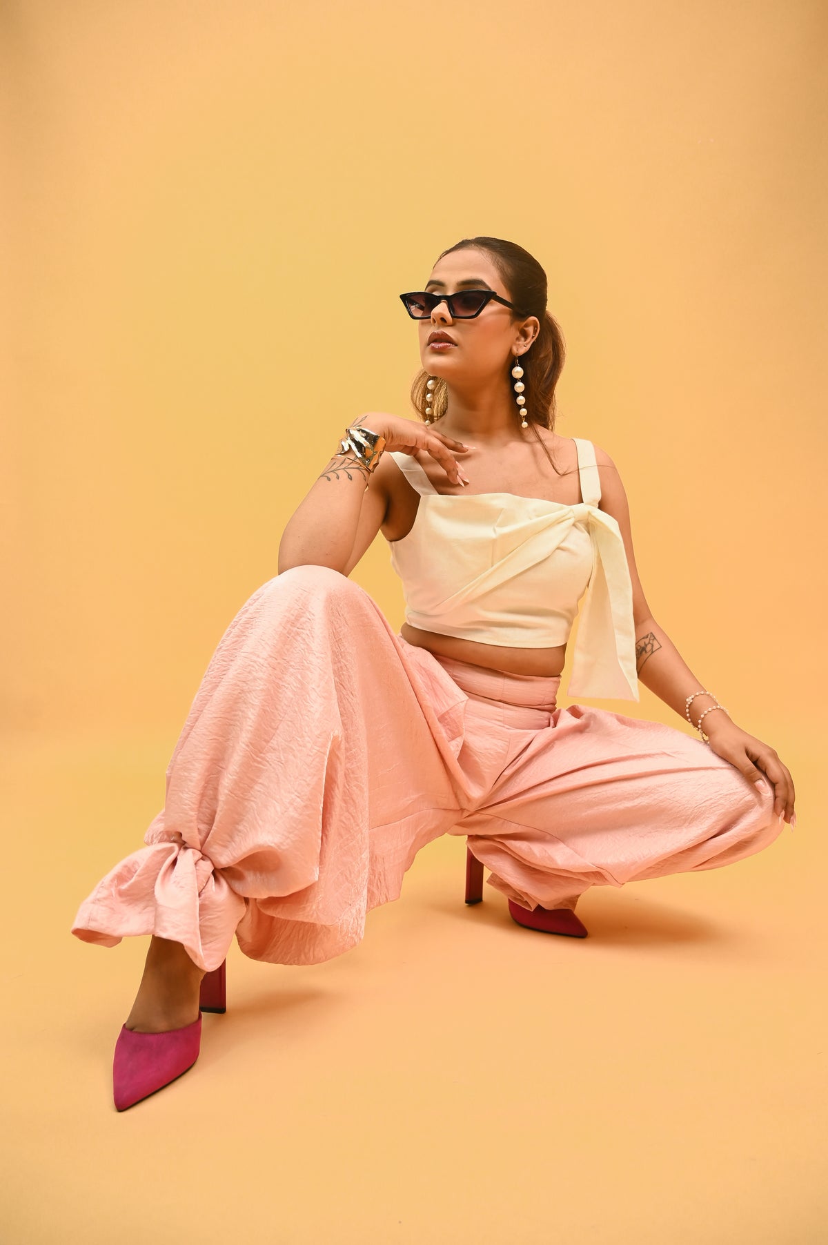 High-Waisted Peach Flare Trousers