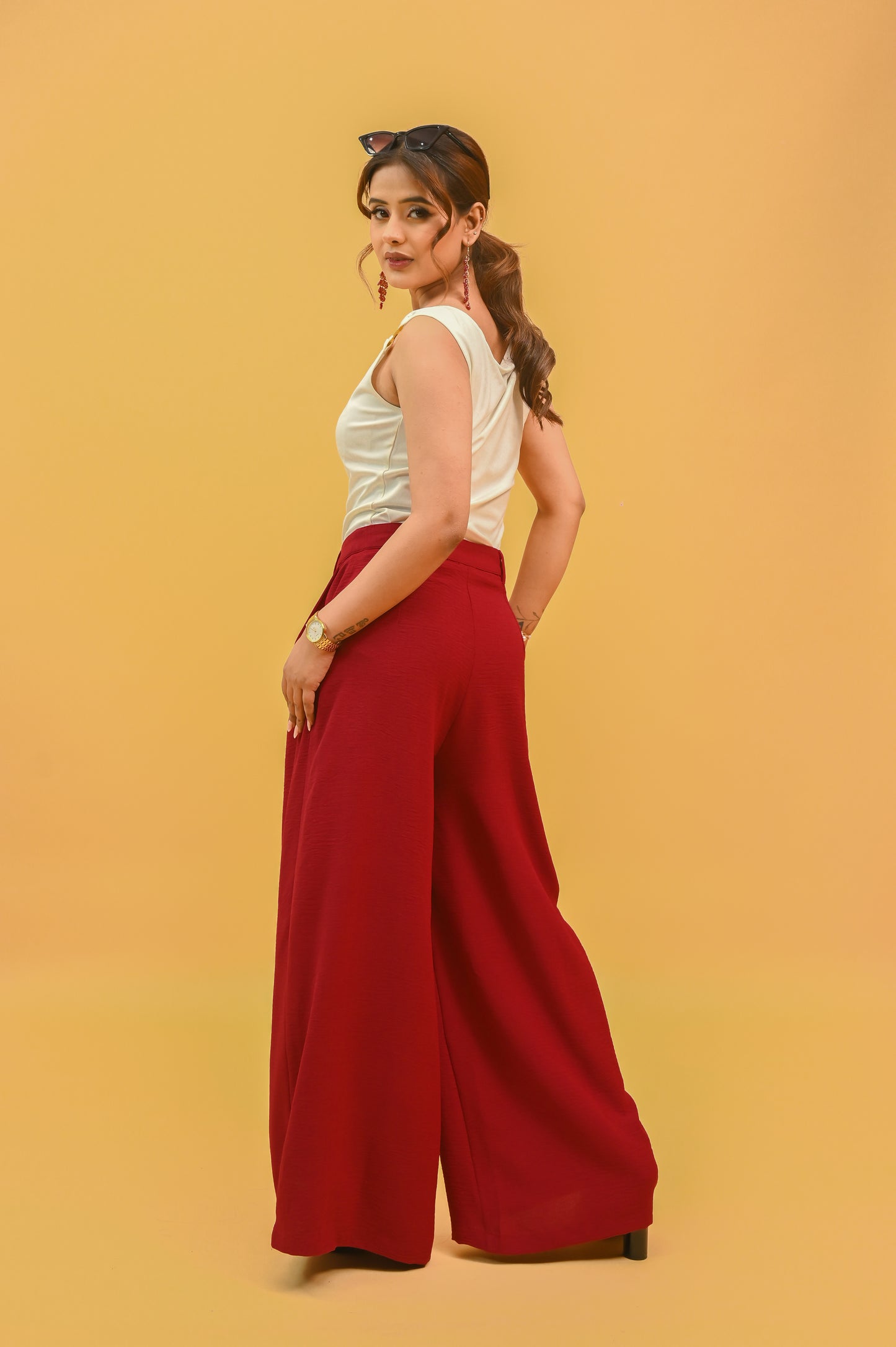 Maroon Front-Pleated Trousers