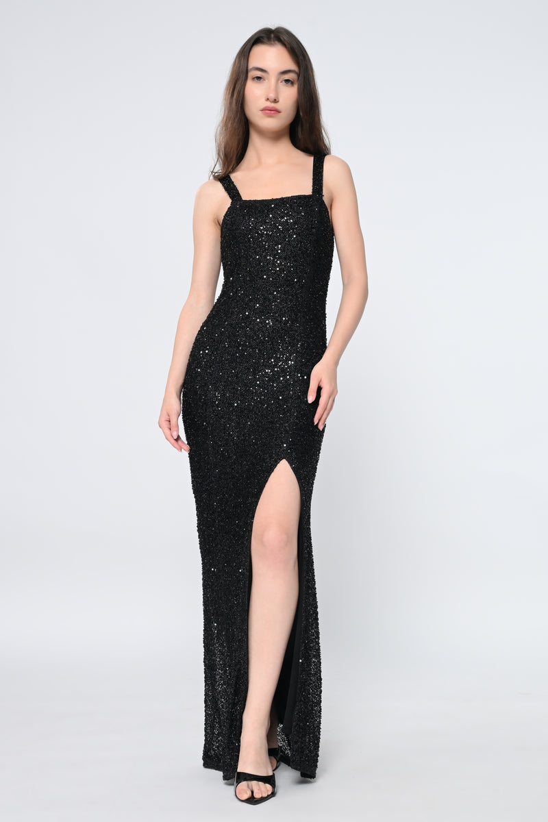 Noire Sequin High Slit Maxi Dress