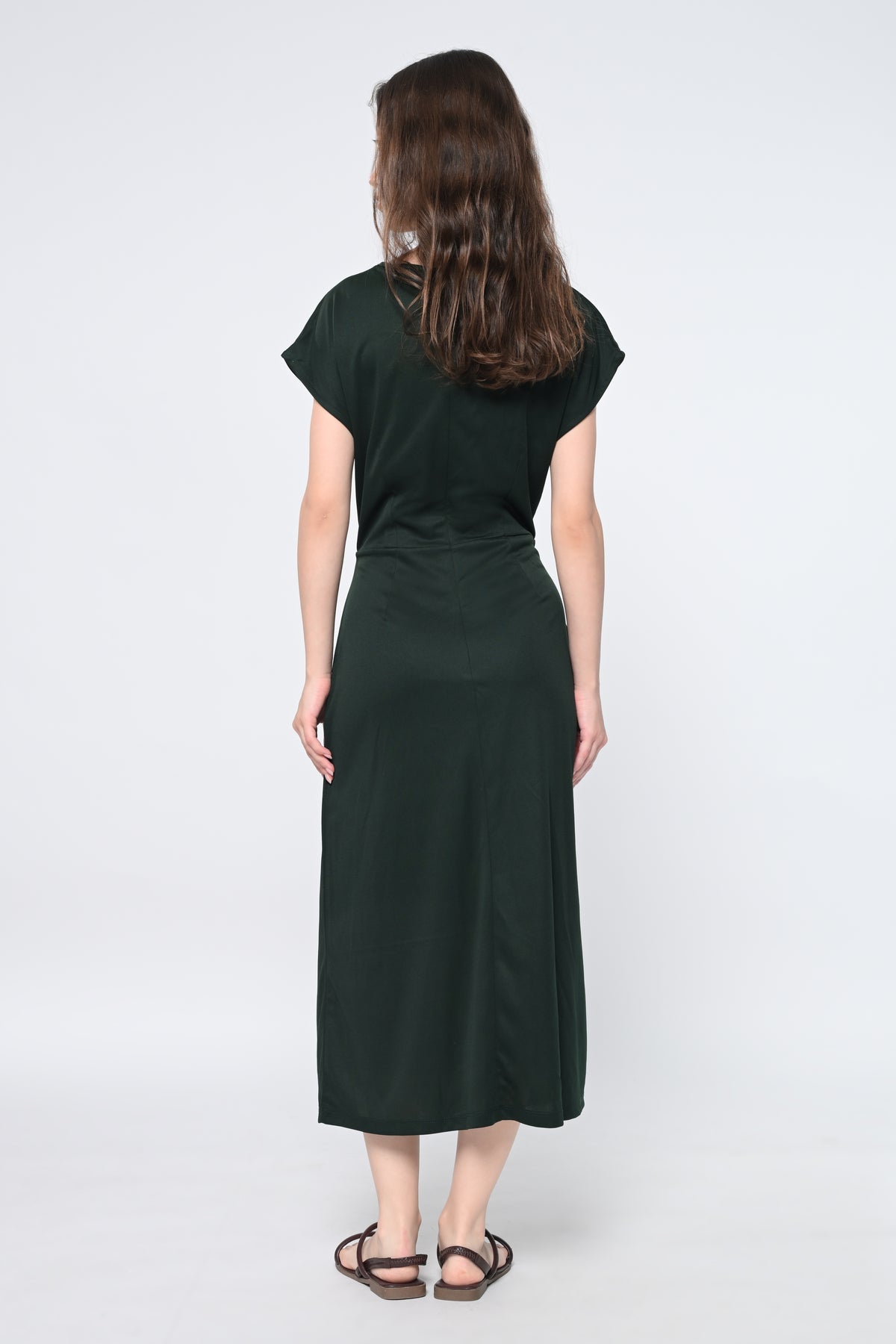 Midnight Green Ruched Midi Dress