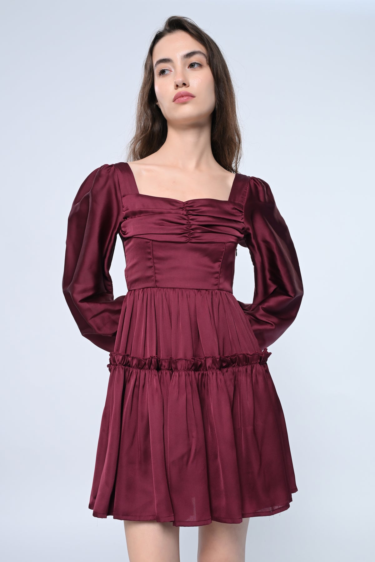Maroon Tiered Ruffle Dress