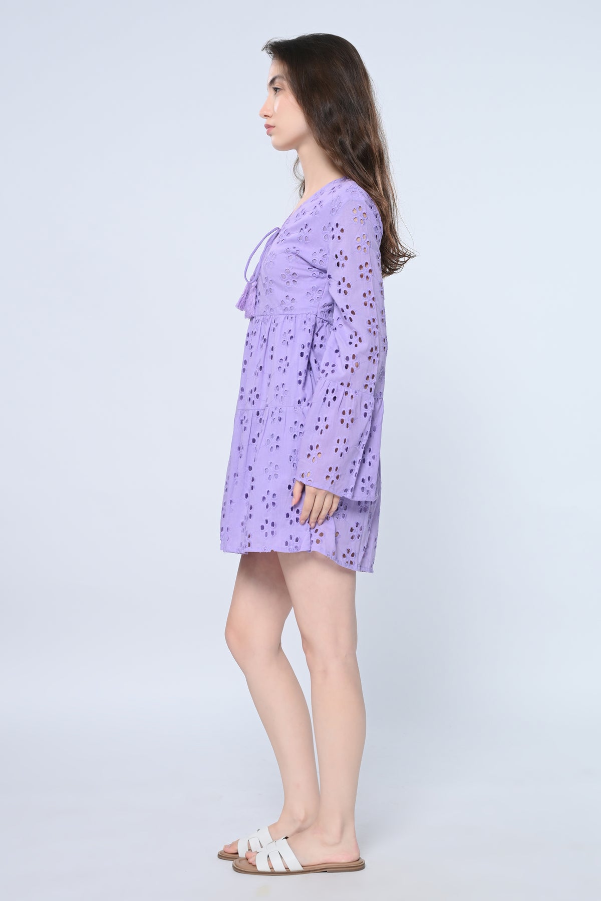 Lavender Schiffli Sleeve Mini Dress