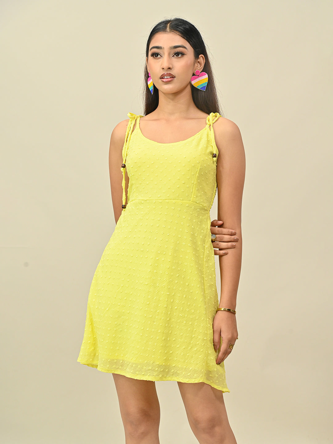 YELLOW DOBBY STRAPPY DRESS