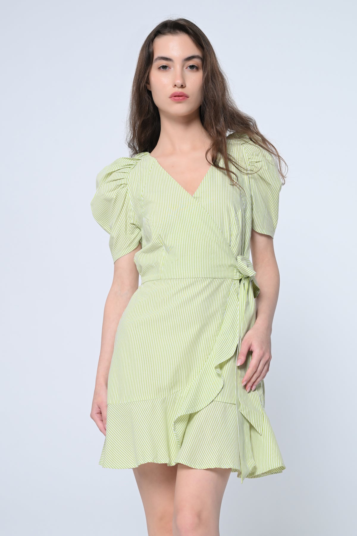 Puff Sleeve Wrap Dress