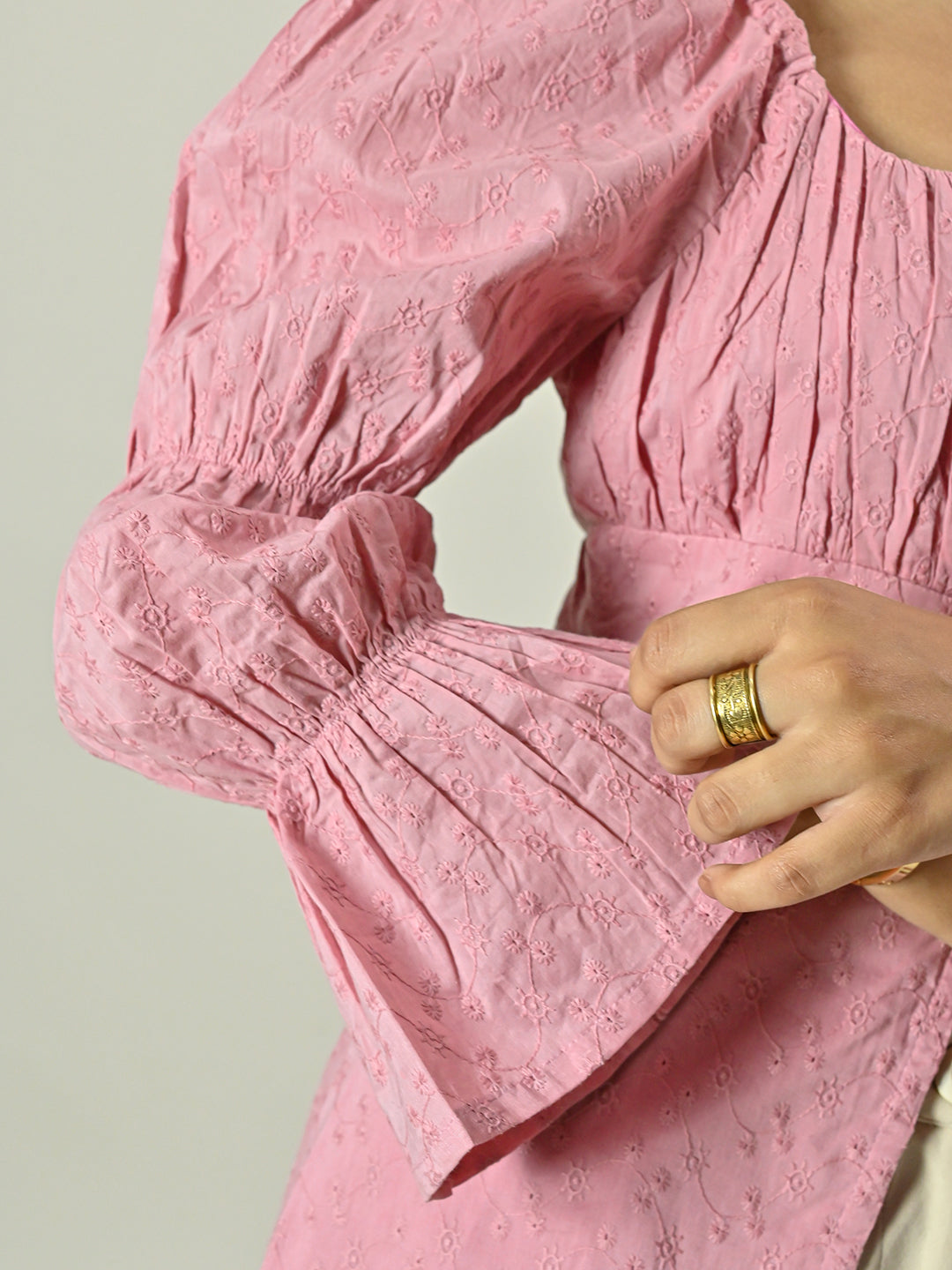 PINK SCHIFFLI PEPLUM TOP