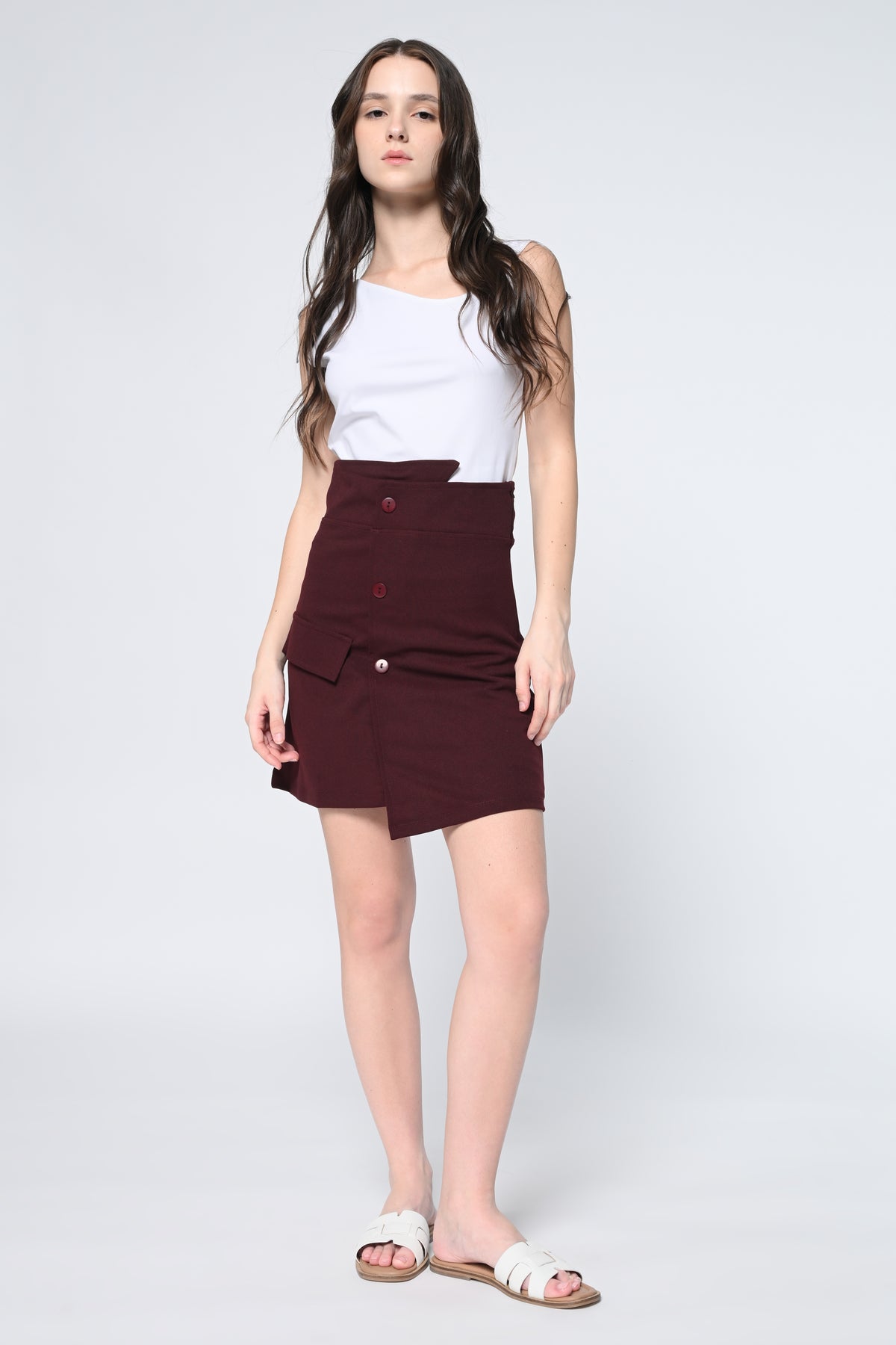 Maroon Front Button Skirt