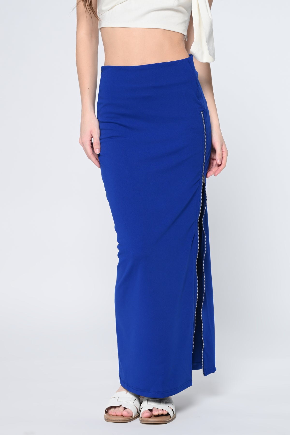 Royal Blue Side Slit Zipper Skirt