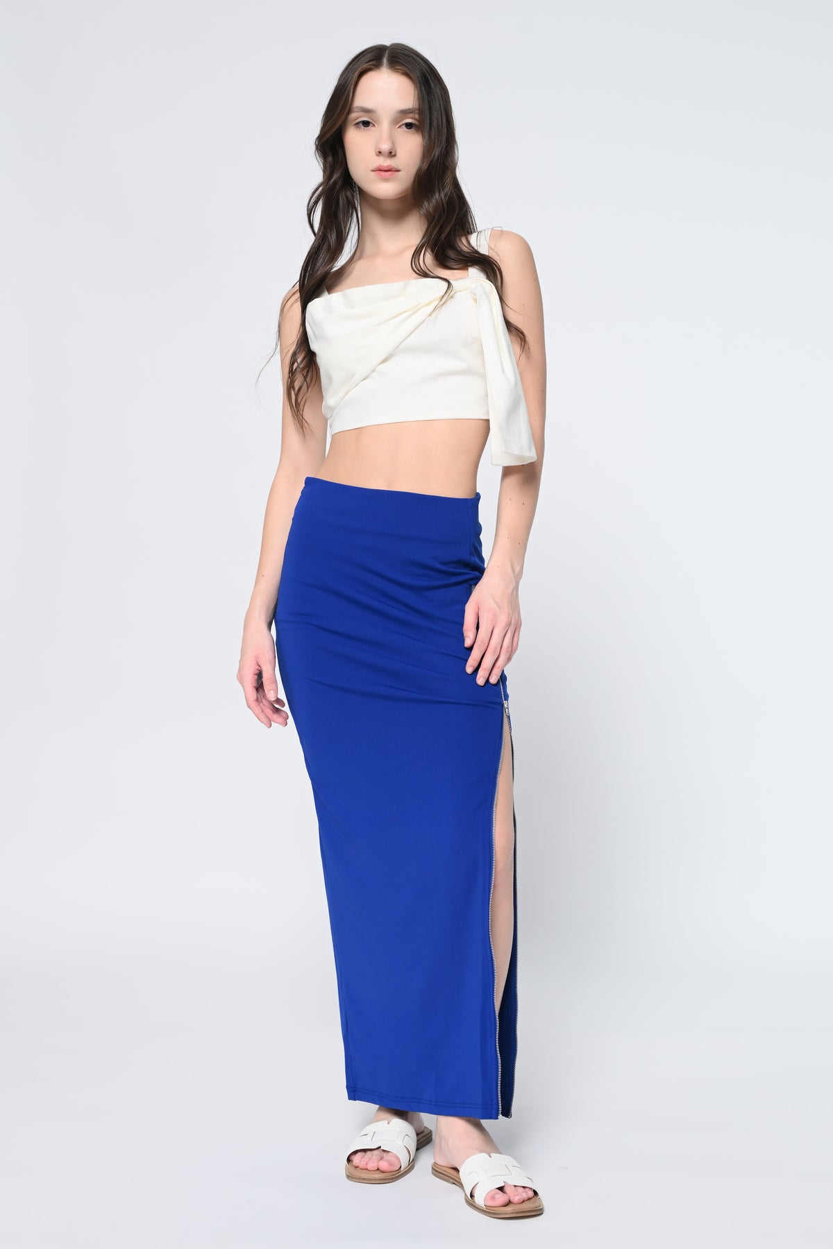 Royal Blue Side Slit Zipper Skirt