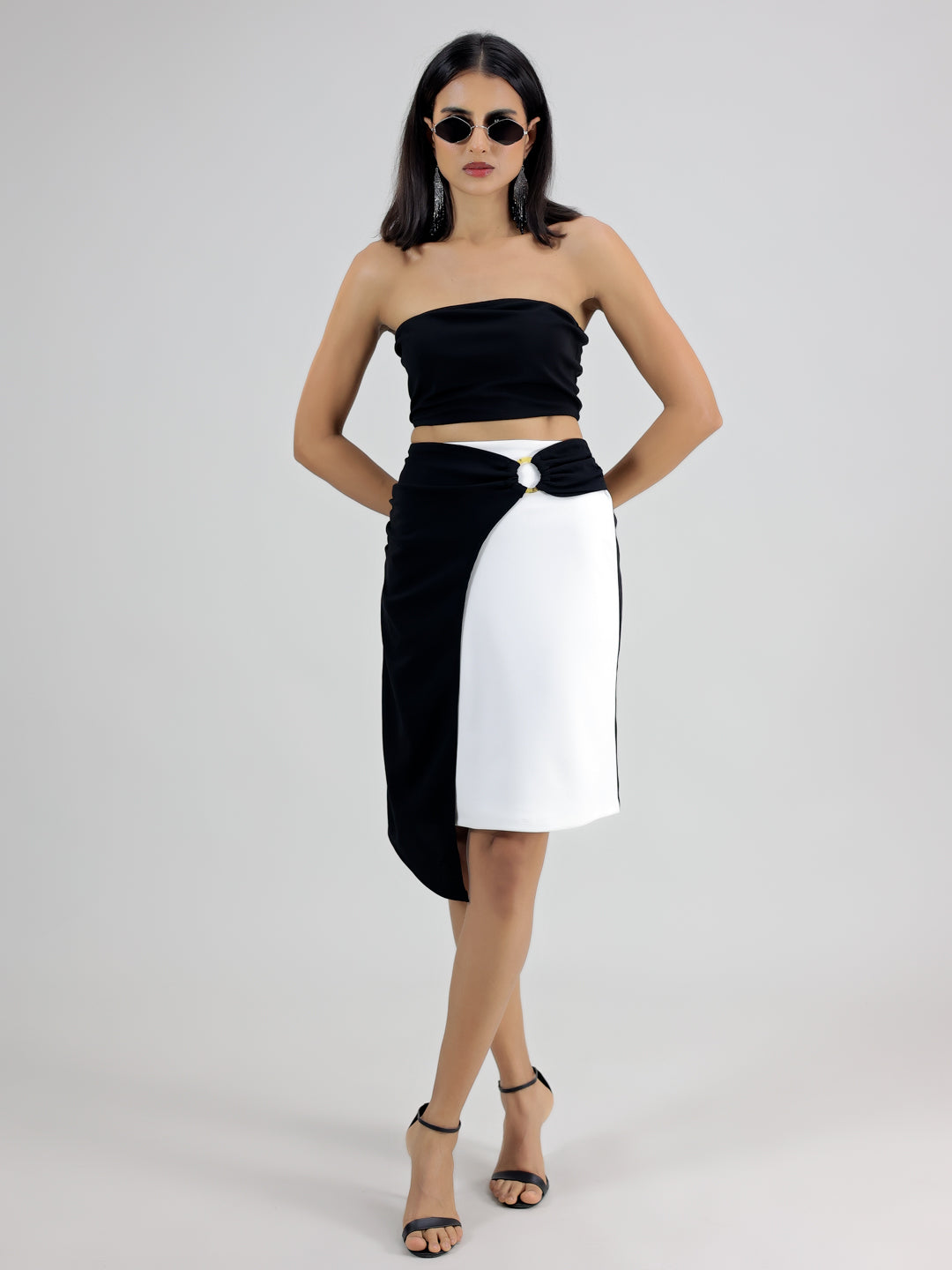 Black And White Buckel Skirt