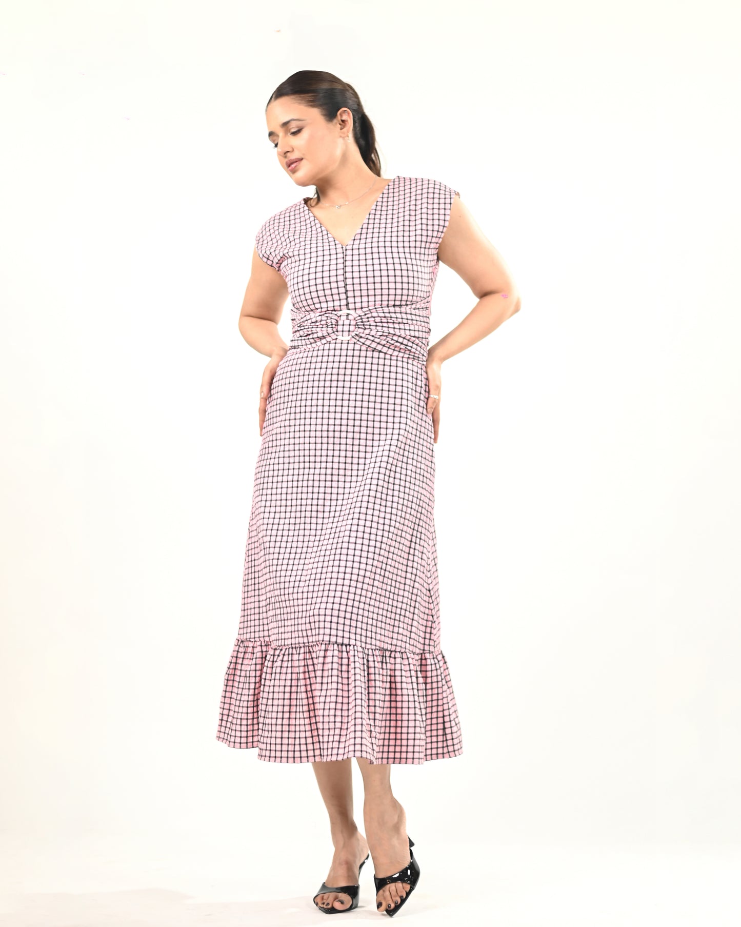 Blush Check Midi Dress