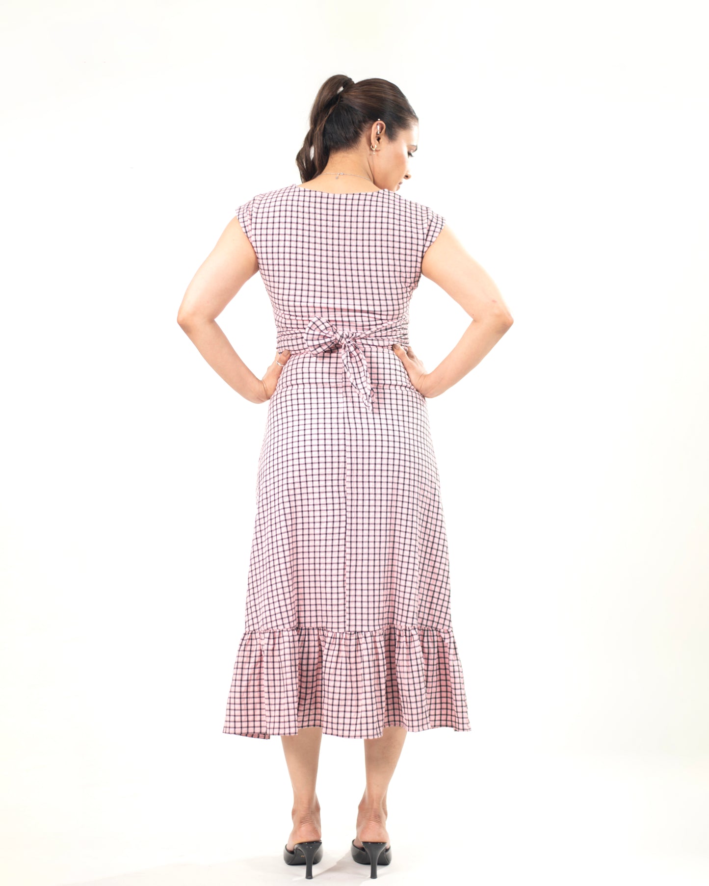 Blush Check Midi Dress