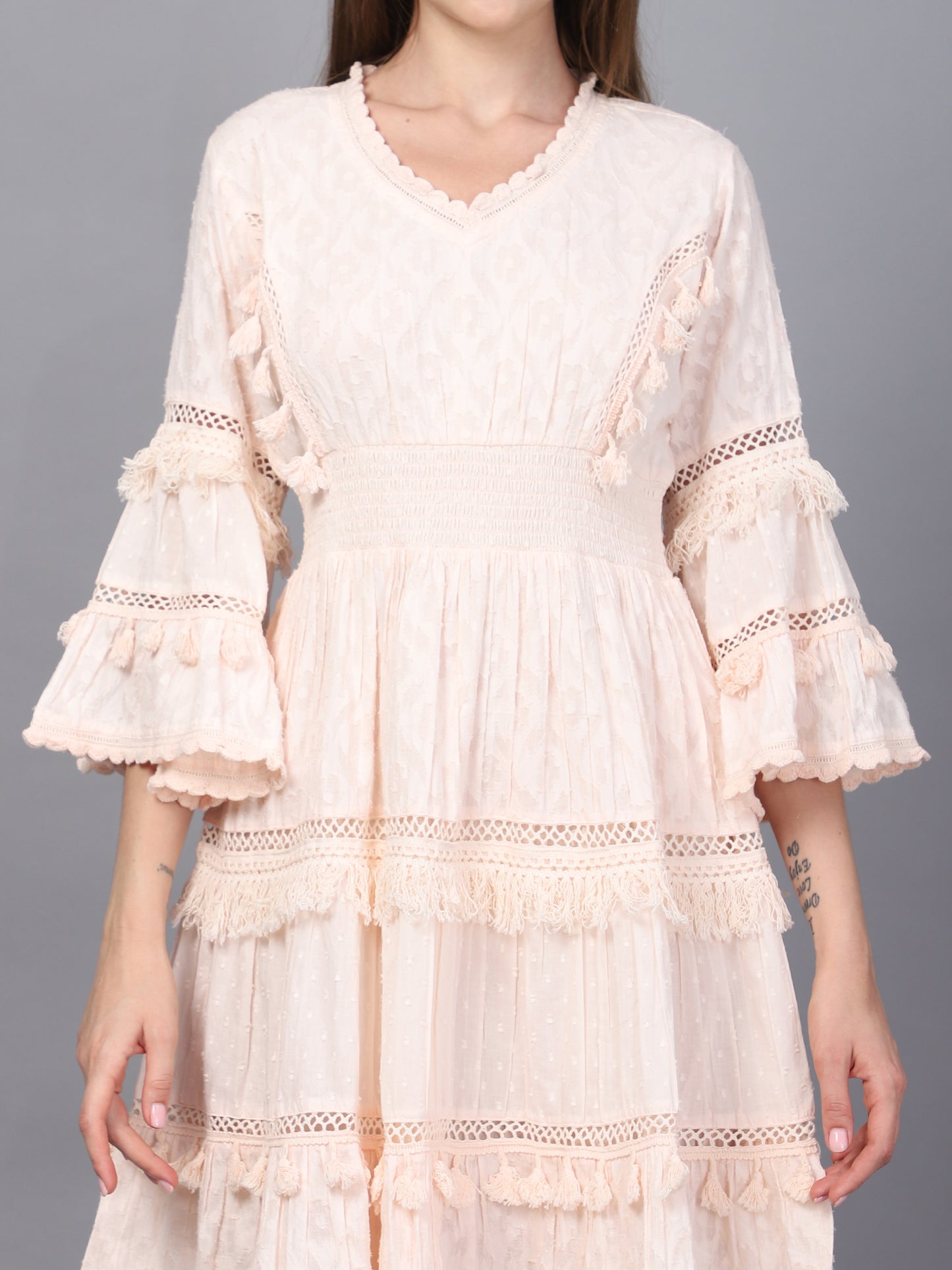 Pink Flared Sleeve A-Line Dress