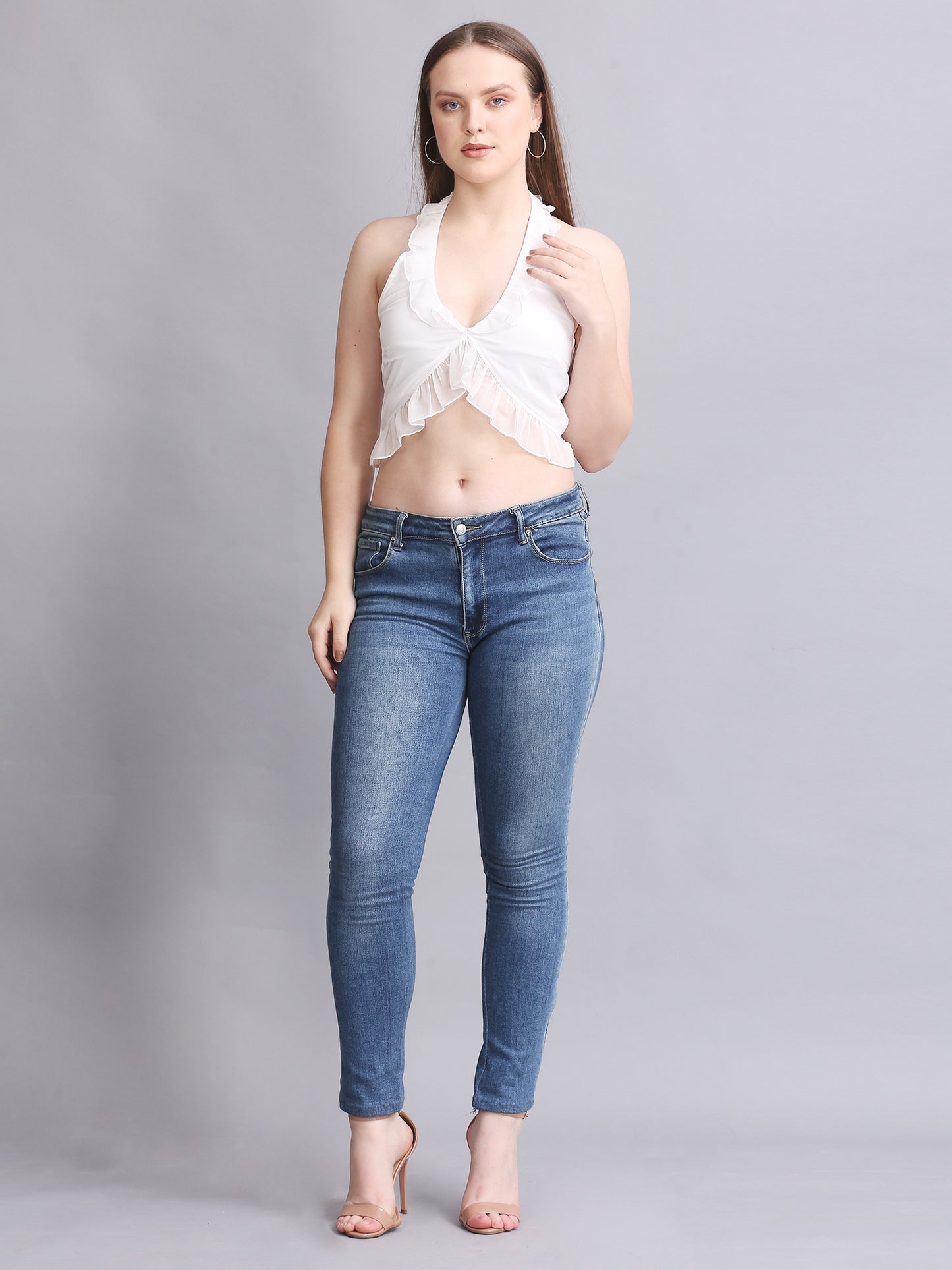 WHITE HALTER NECK CROP TOP