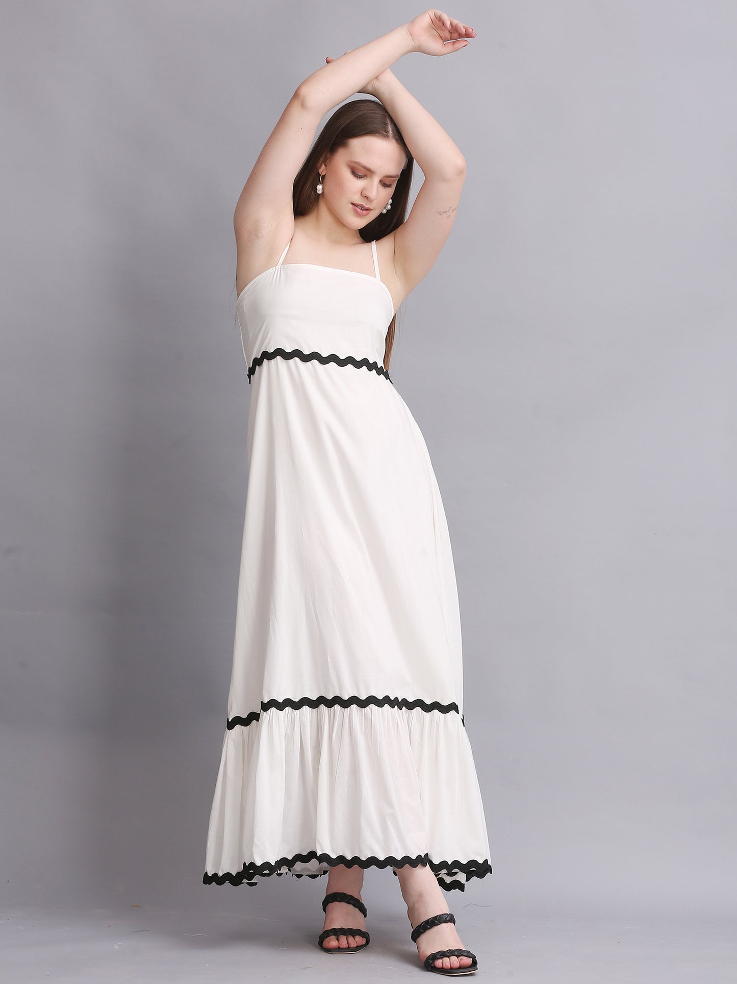 WHITE COTTON FIT FLARE MAXI DRESS